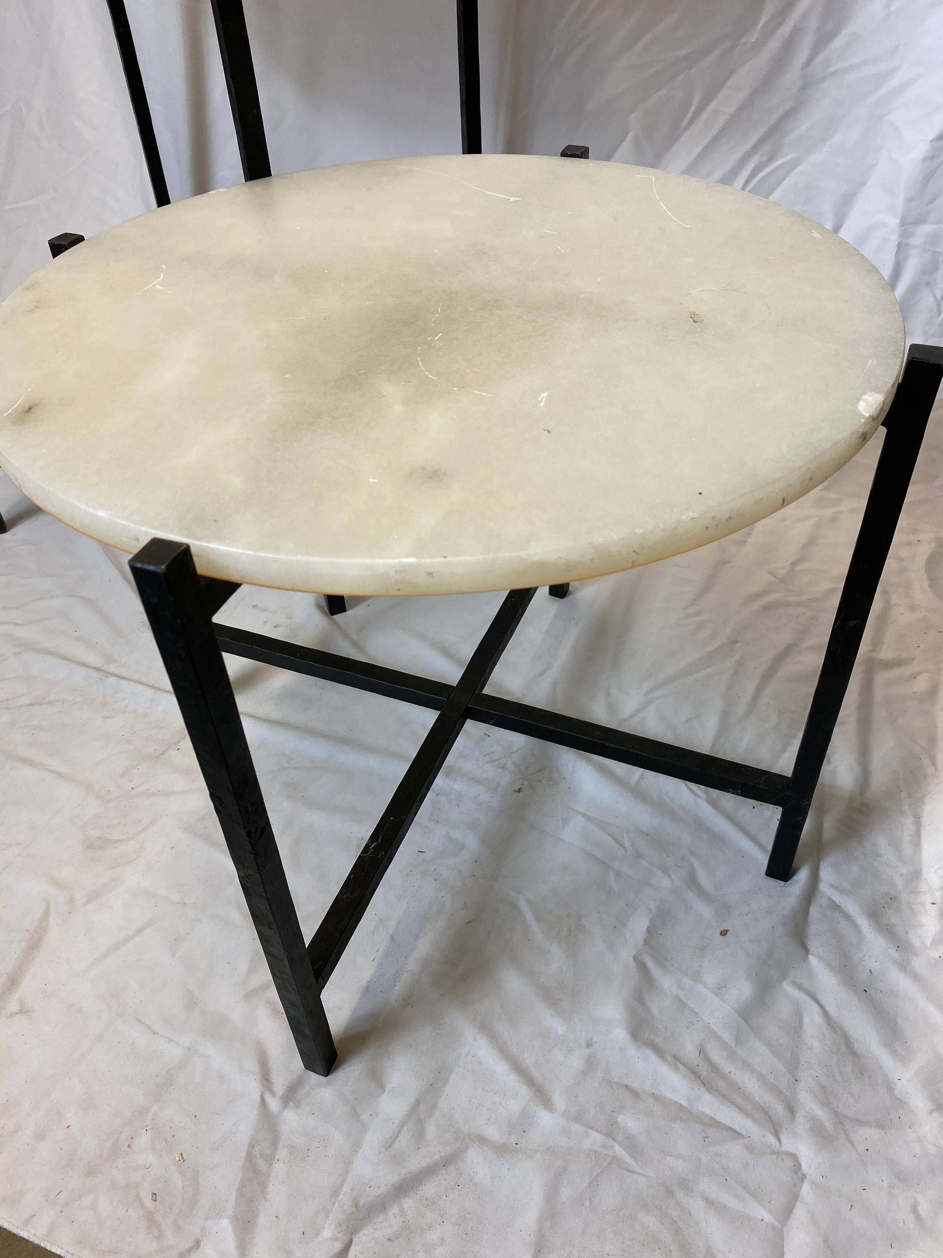 French Certified Maison Bagues Iron and Alabaster Tables For Sale