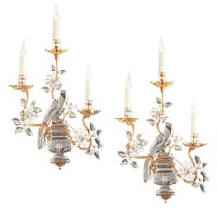 Certified Maison Baguès Paris Crystal Bird Sconces