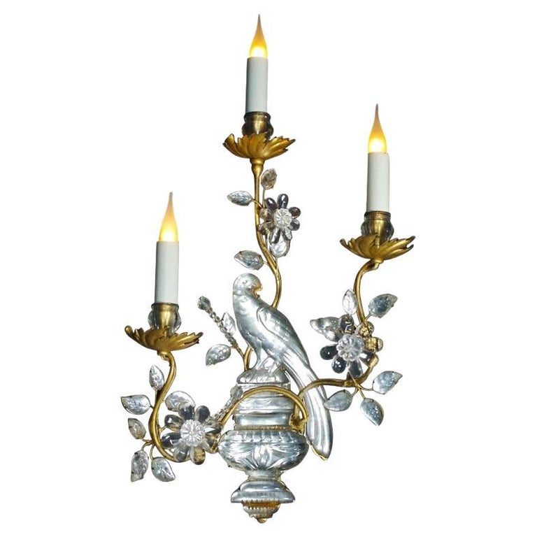 Maison Baguès Paris Crystal Bird Sconces, mid-20th century, offered by Bagues