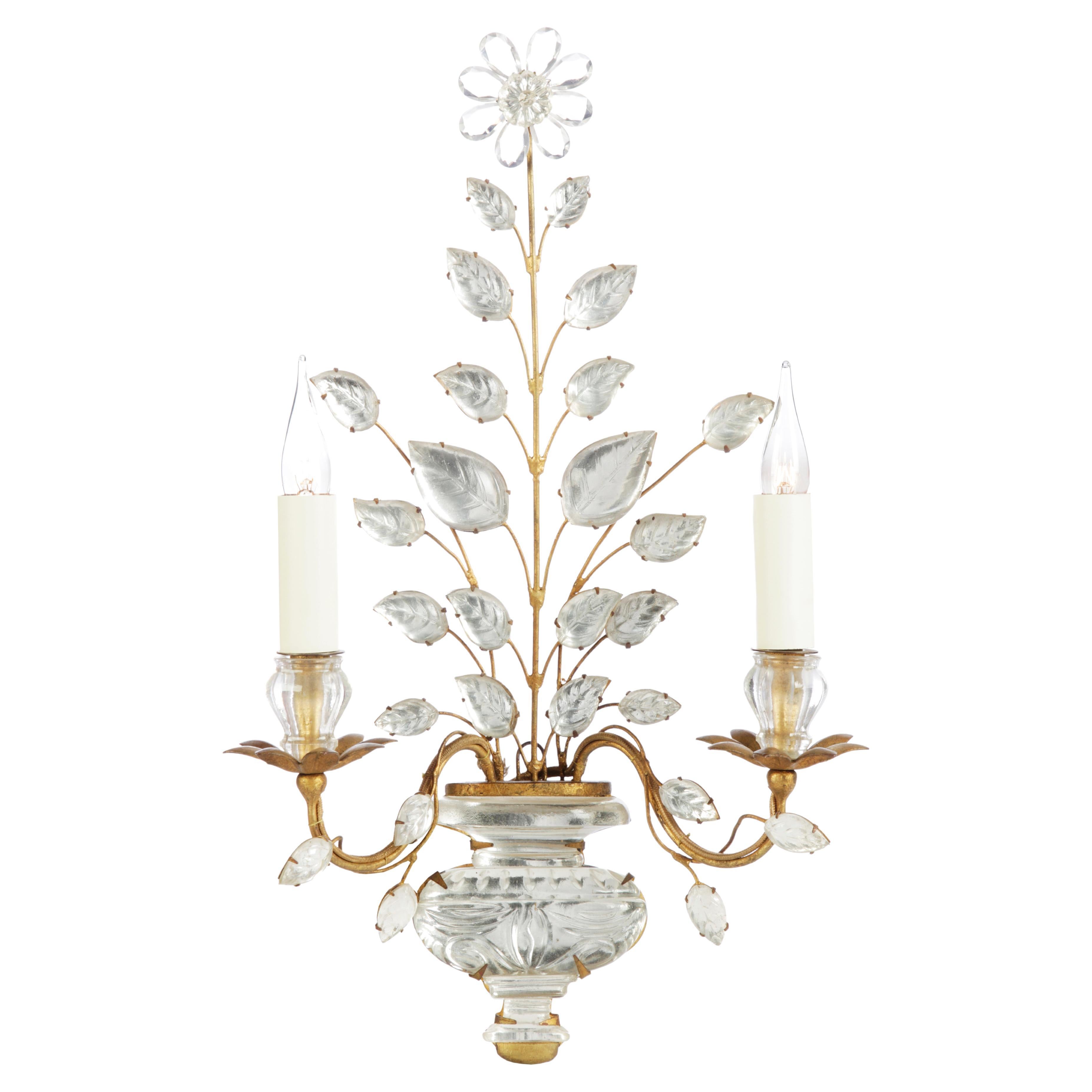 Certified Maison Bagues Sconce, Iron and Crystal 2 Lights #00039 For Sale