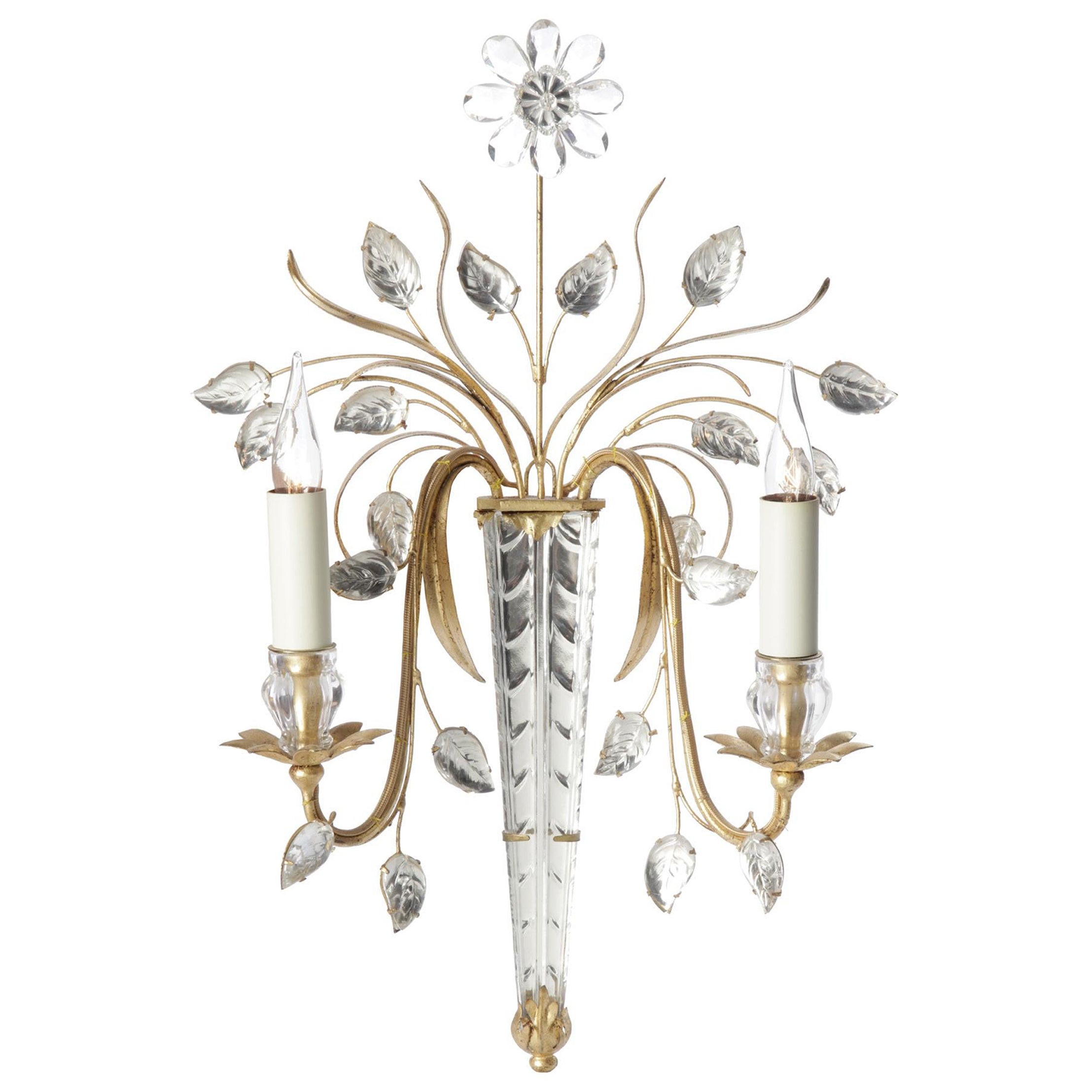 Applique certifiée Maison Bagues, 2 éclairages en fer et cristal n°00160