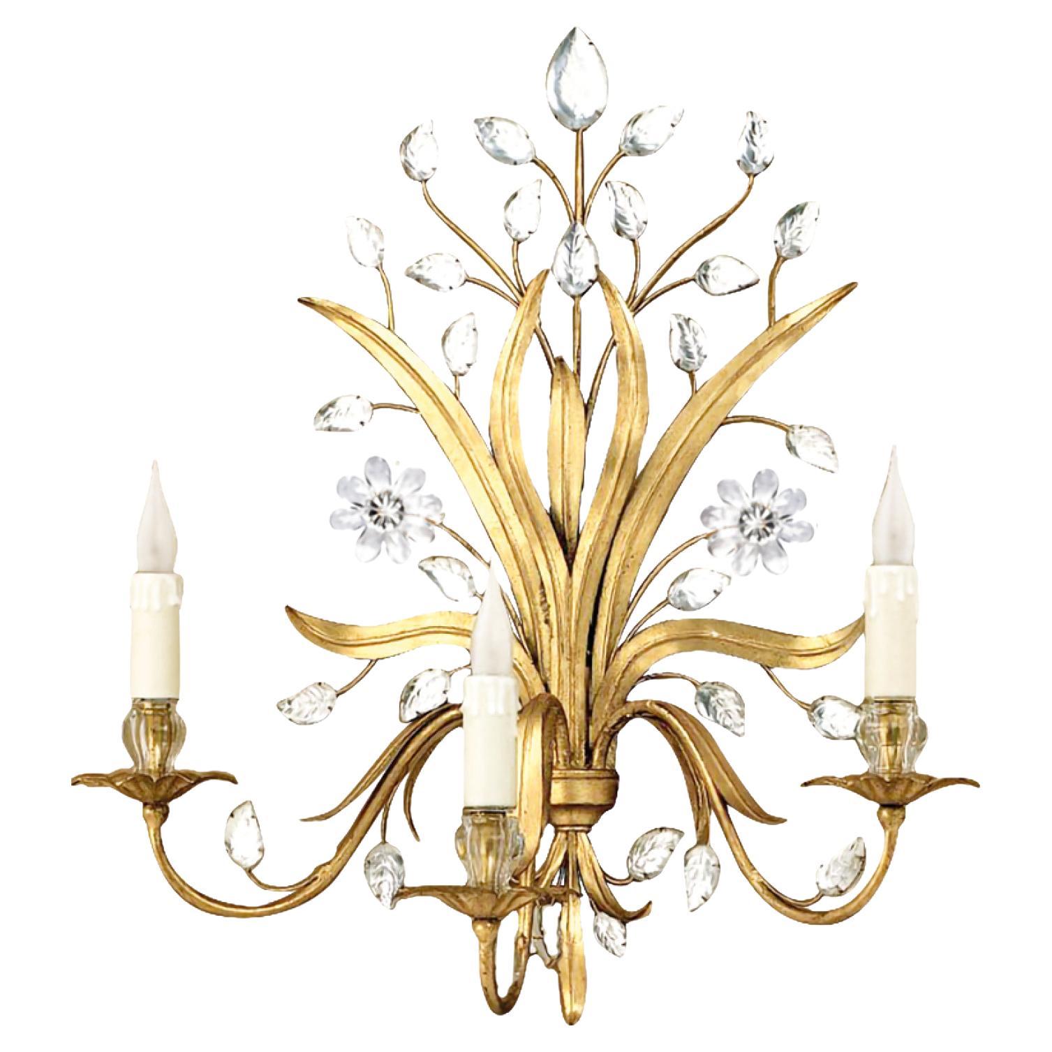 Certified Maison Bagues Sconce, Iron and Crystal 3 Lights #00176