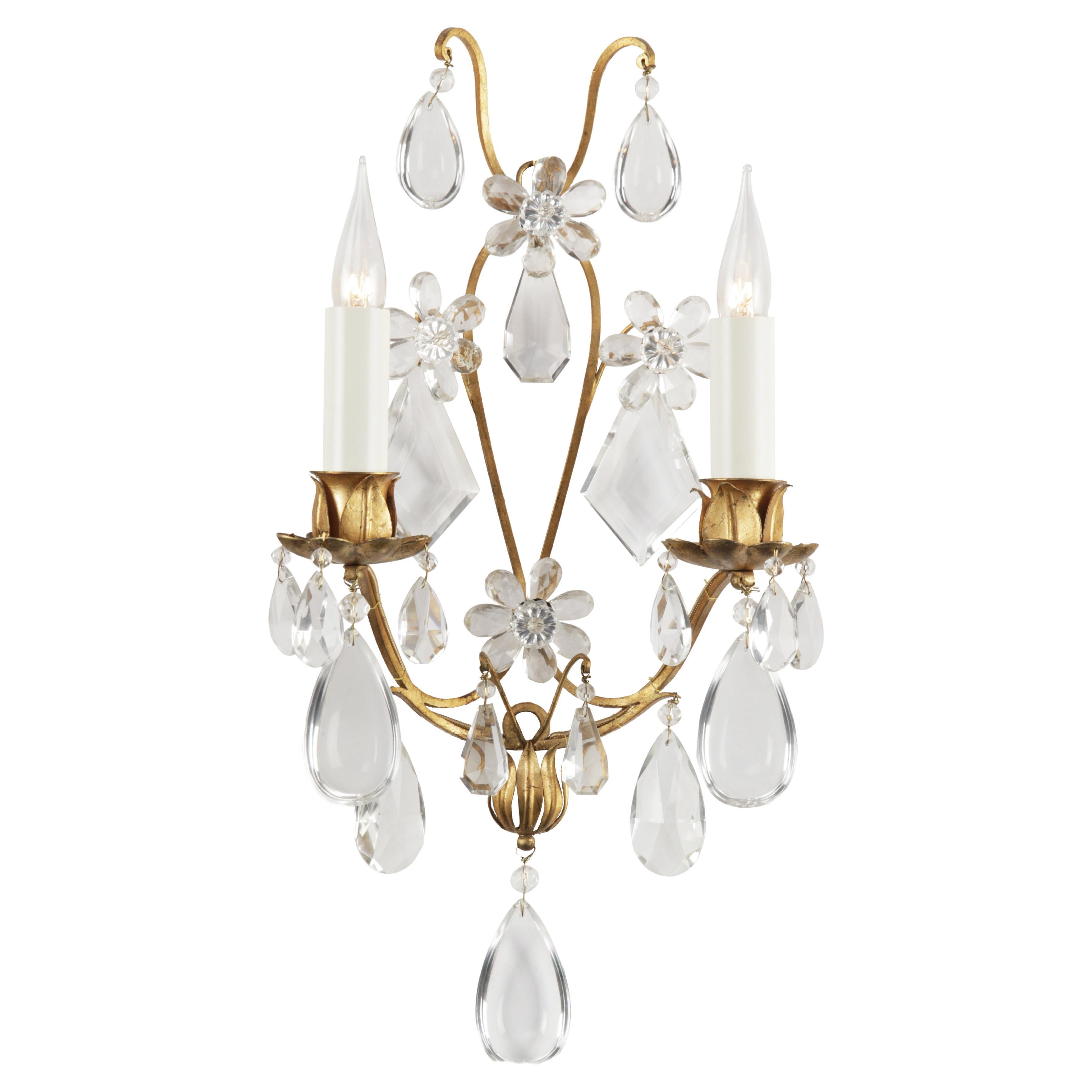 Certified Maison Bagues Sconce, Iron and Crystal 2 Lights #07127 For Sale