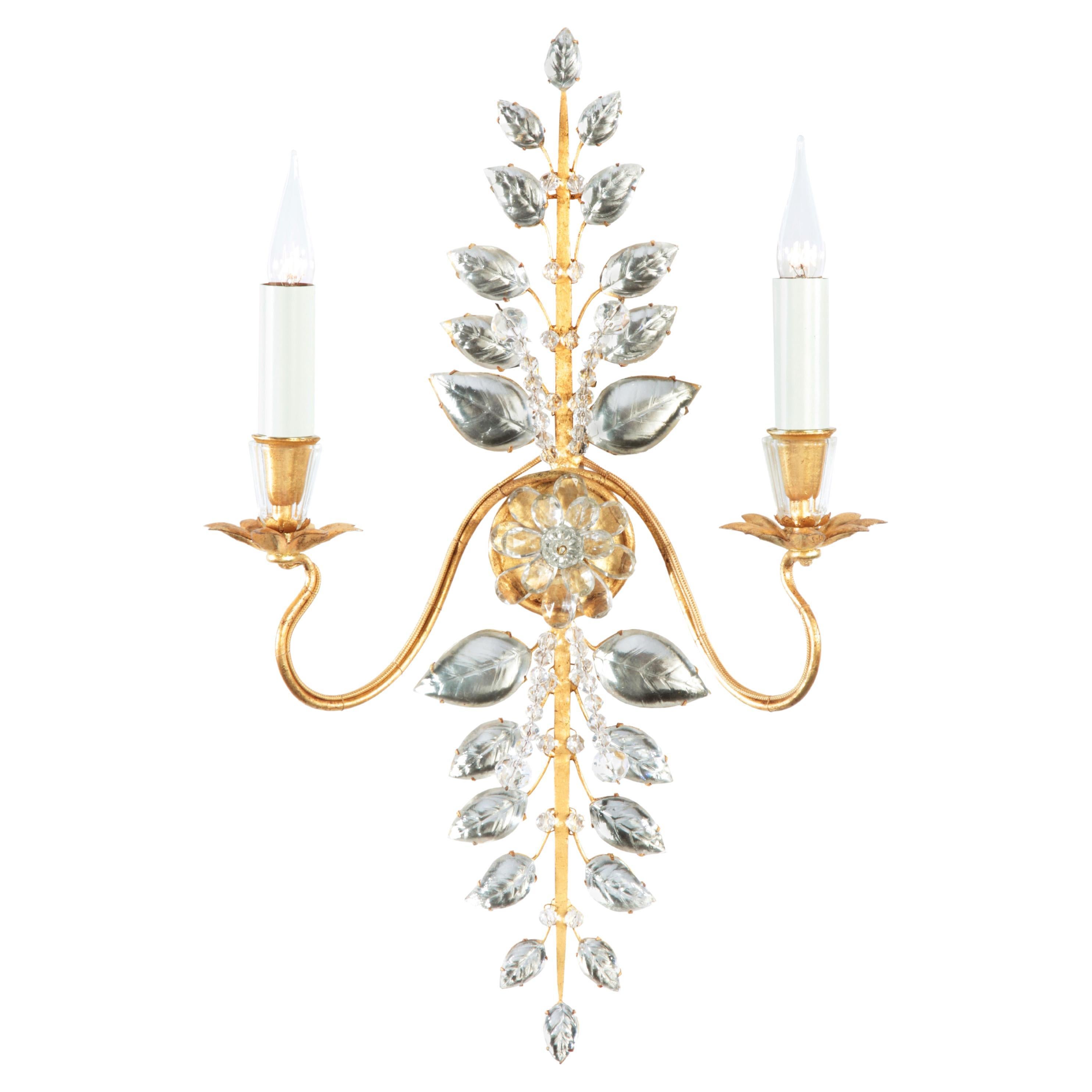 Certified Maison Bagues Sconce, Iron and Crystal 2 Lights #11169 For Sale
