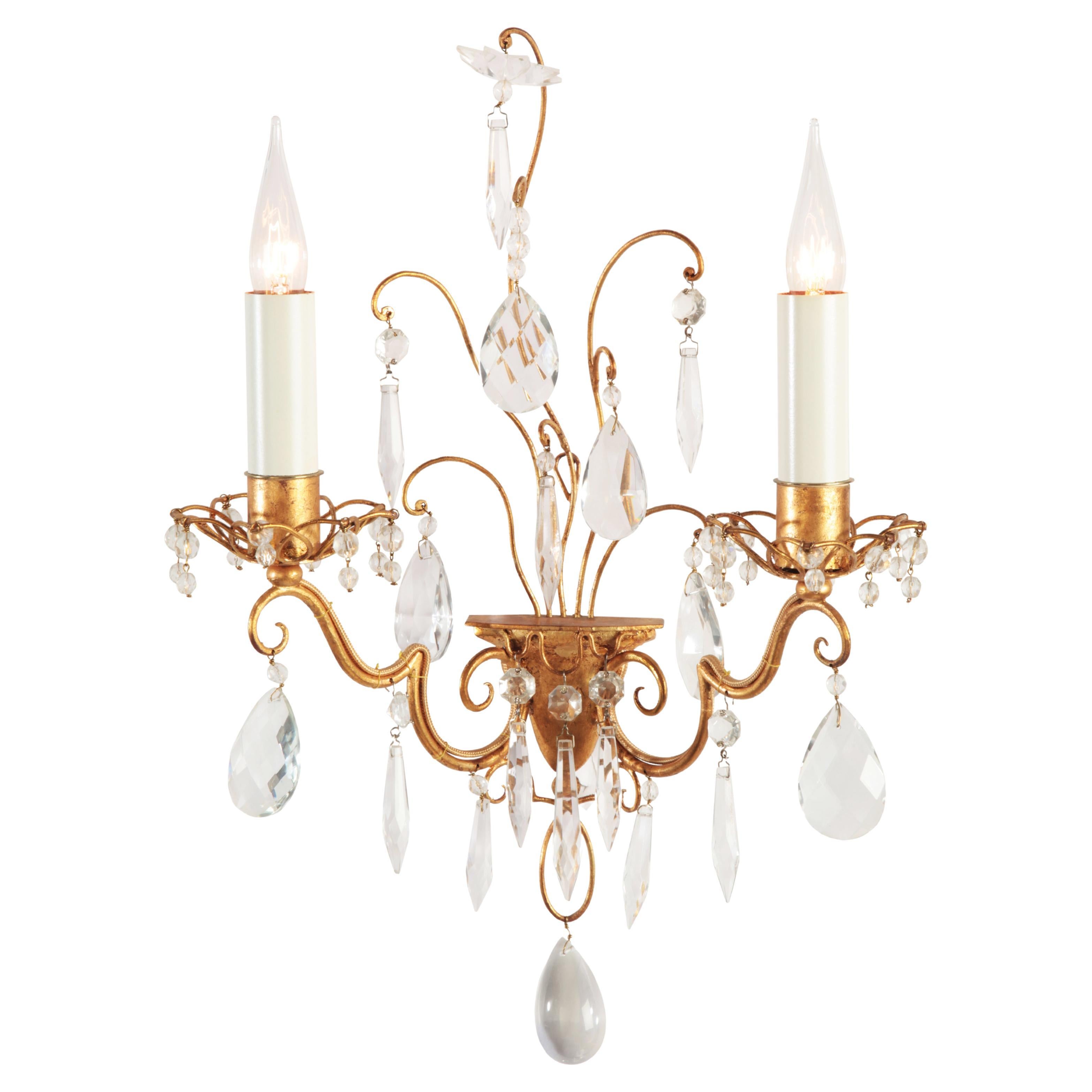 Certified Maison Bagues Sconce, Iron and Crystal 2 Lights #14387 For Sale