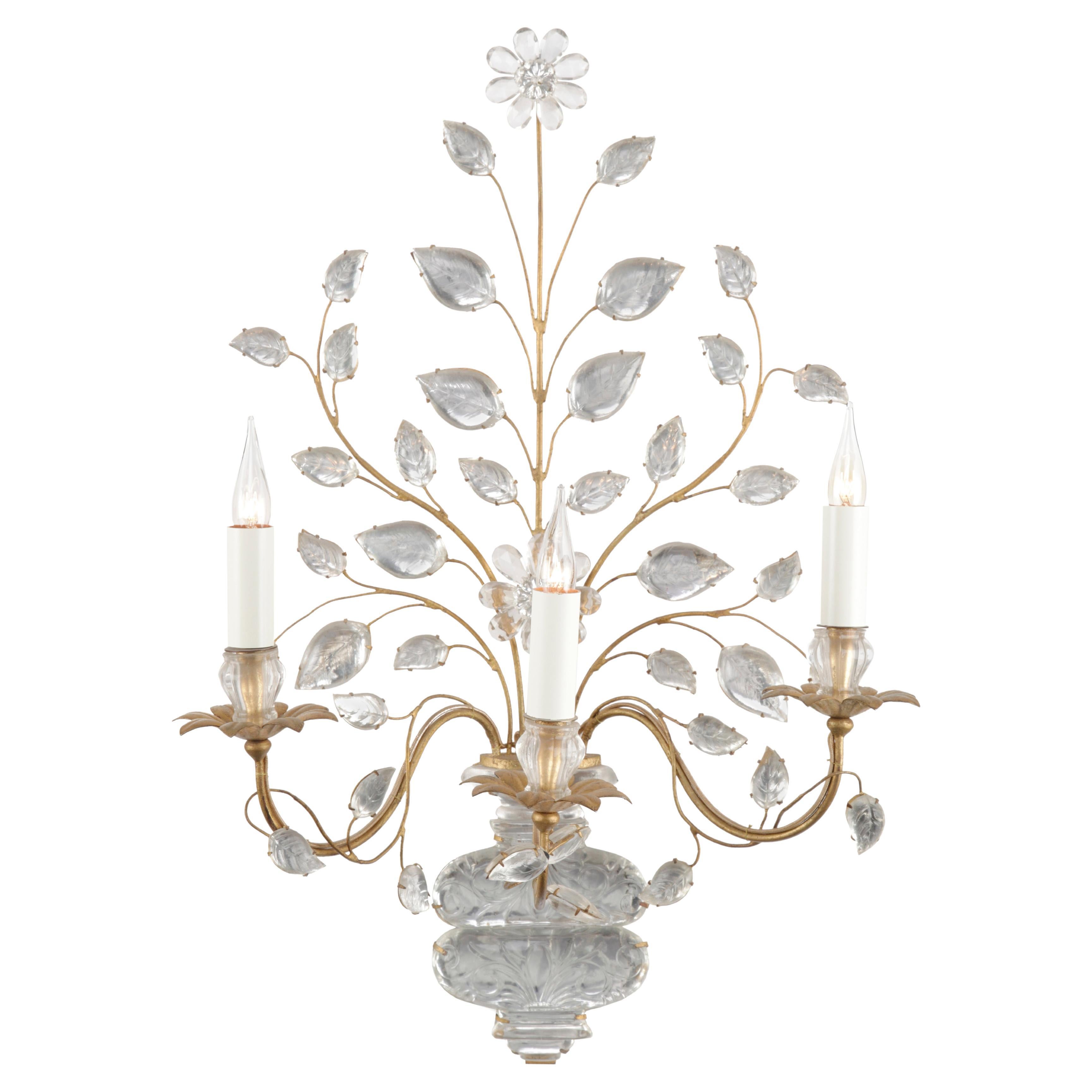 Certified Maison Bagues Sconce, Iron and Crystal 3 Lights #00020 For Sale