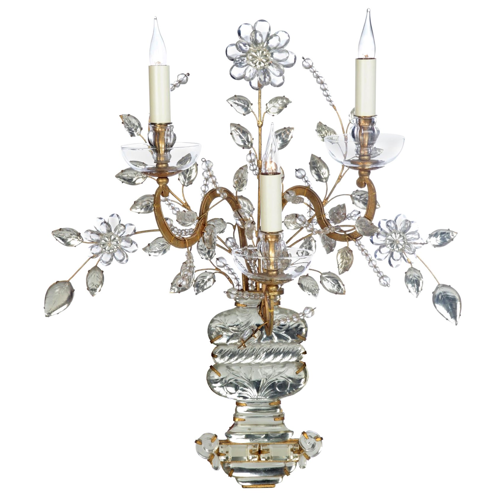 Applique certifiée Maison Bagues, 3 éclairages en fer et cristal n° 09839