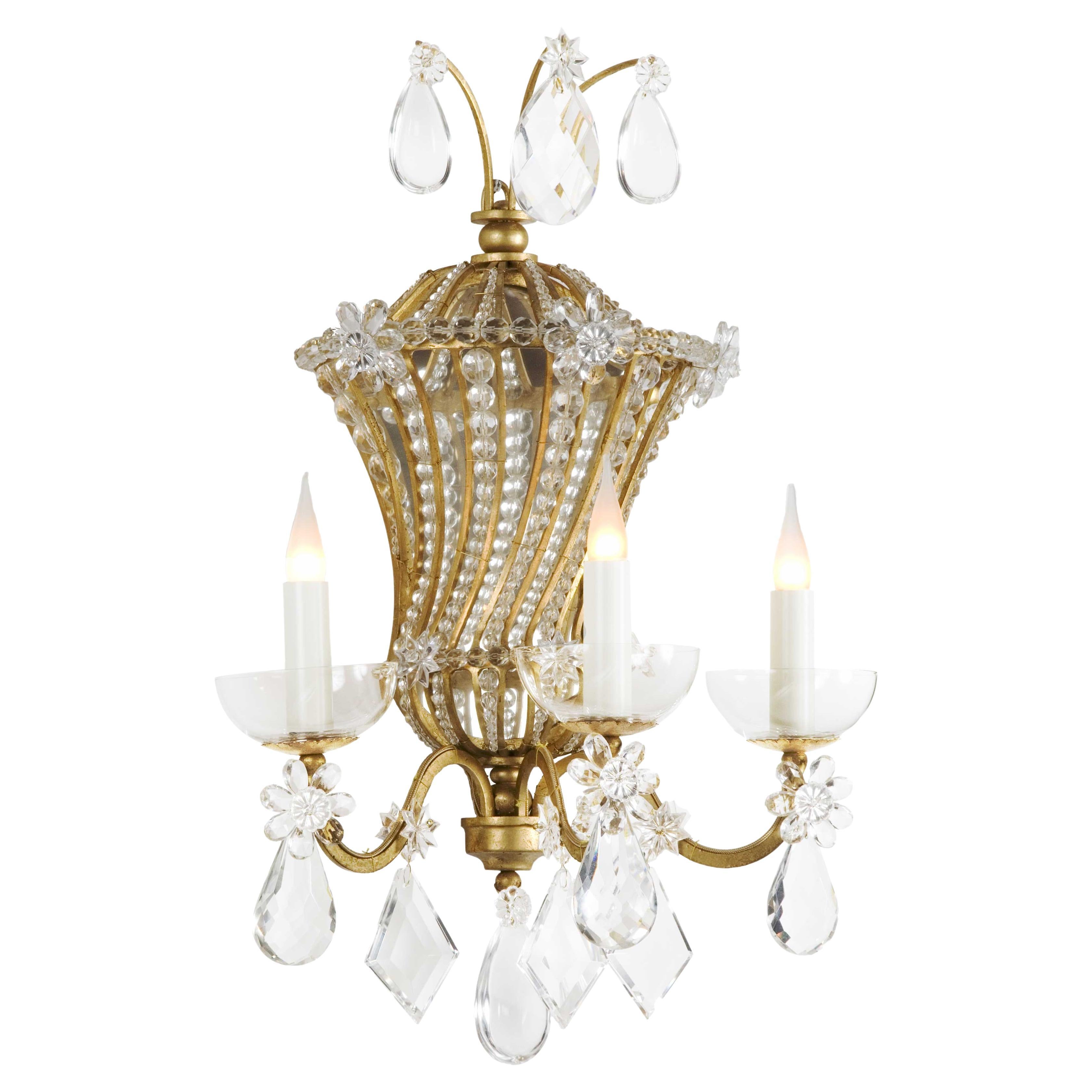 Certified Maison Bagues Sconce, Iron and Crystal 3 Lights #18084 For Sale