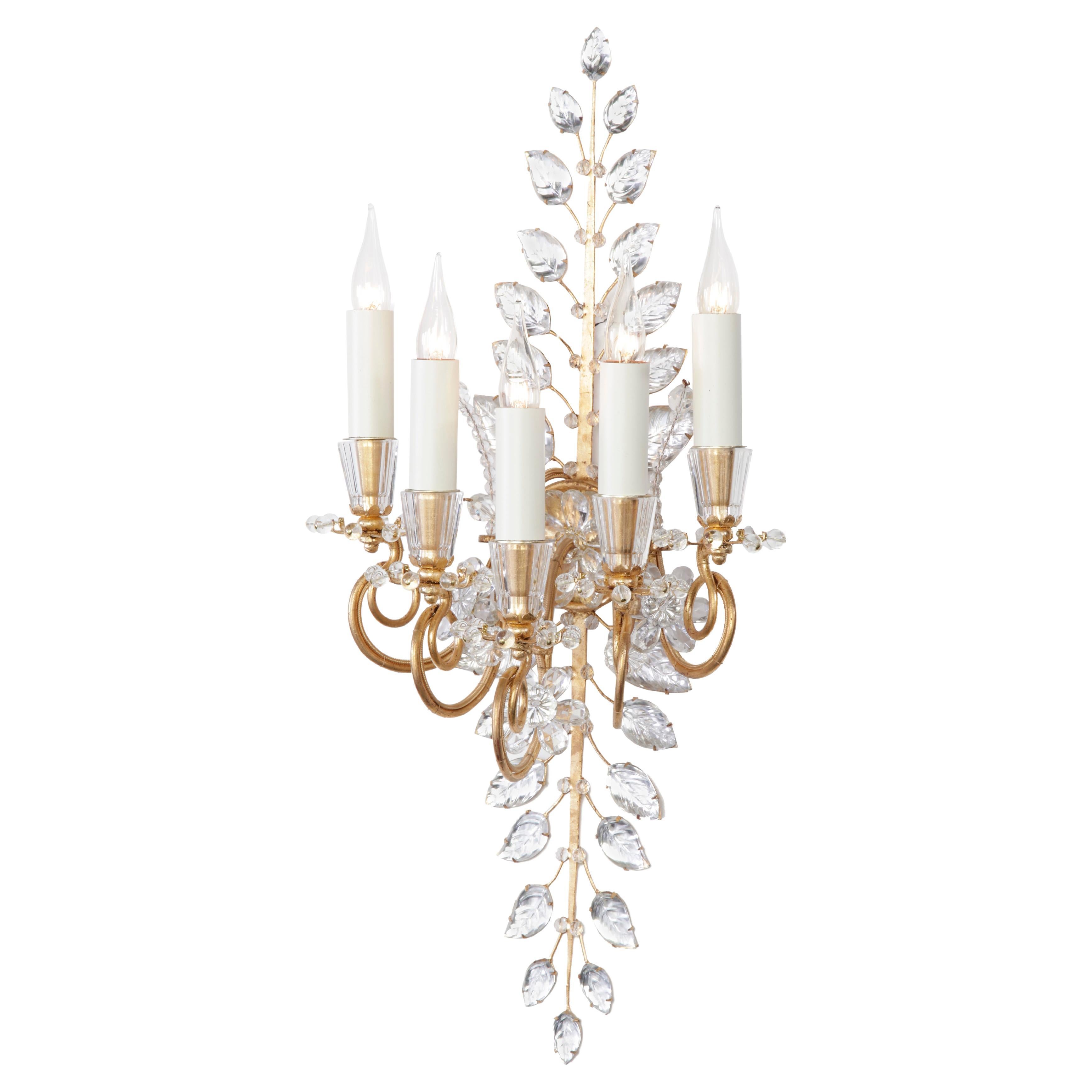 Certified Maison Bagues Sconce, Iron and Crystal 5 Lights #11170 For Sale