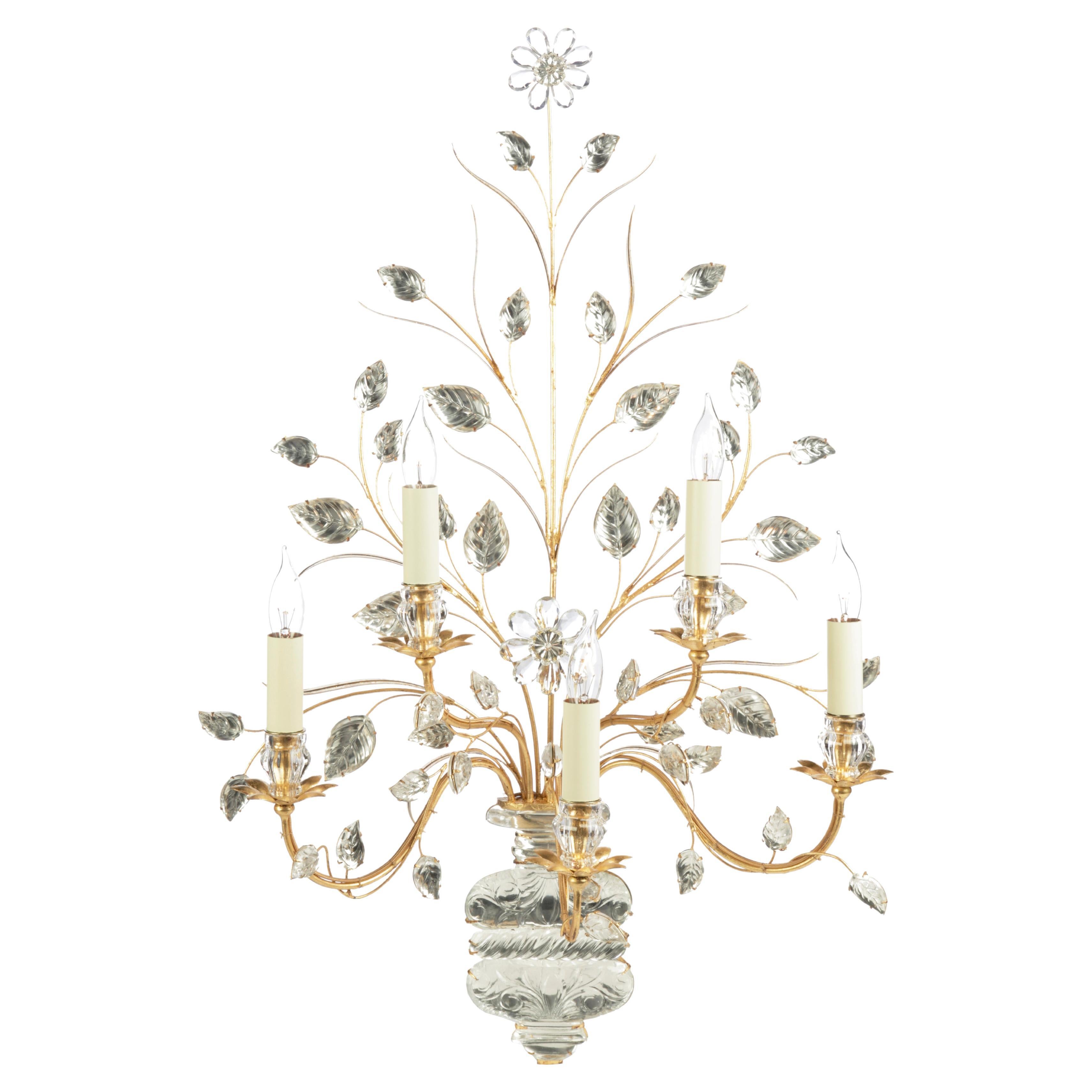 Certified Maison Bagues Sconce, Iron and Crystal 5 Lights #18022 For Sale