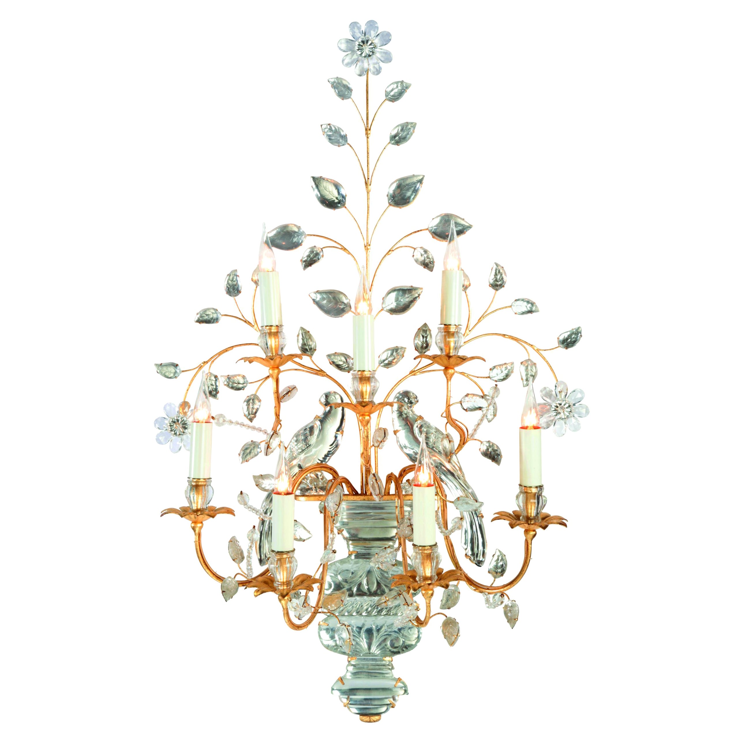 Applique certifiée Maison Bagues, 7 éclairages en fer et cristal n° 18075