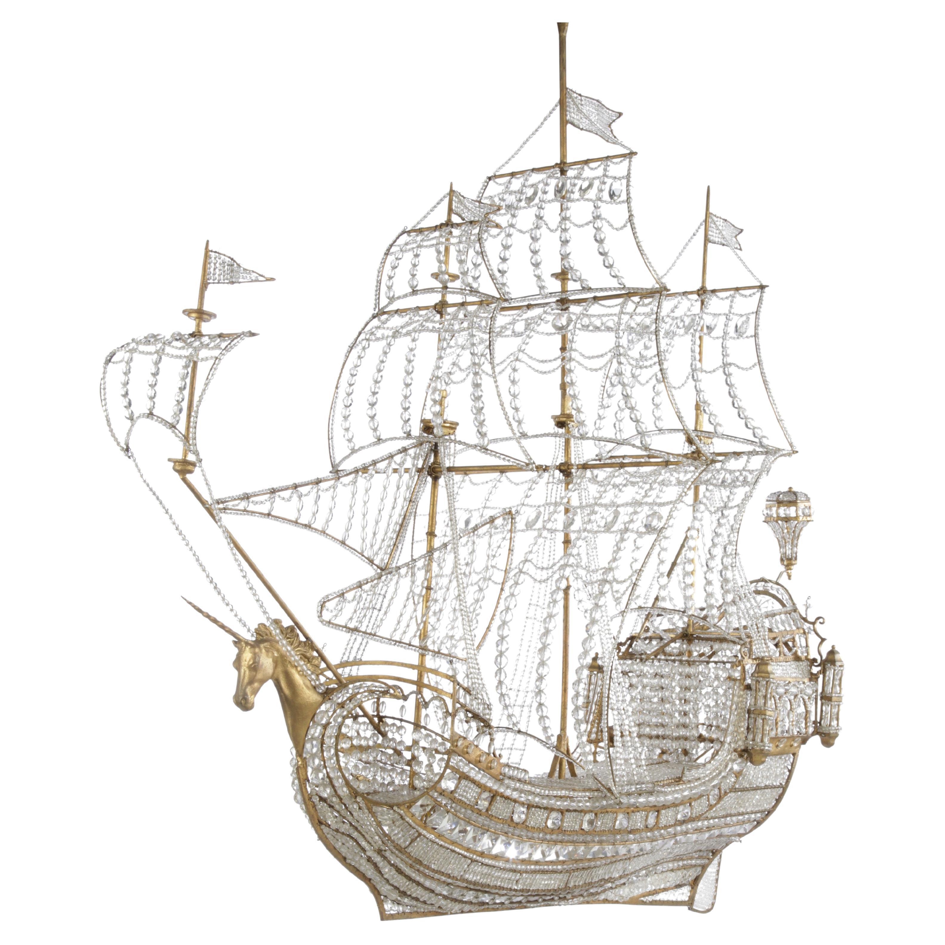 Certified Maison Baguès Ship Chandelier - iron and crystal
