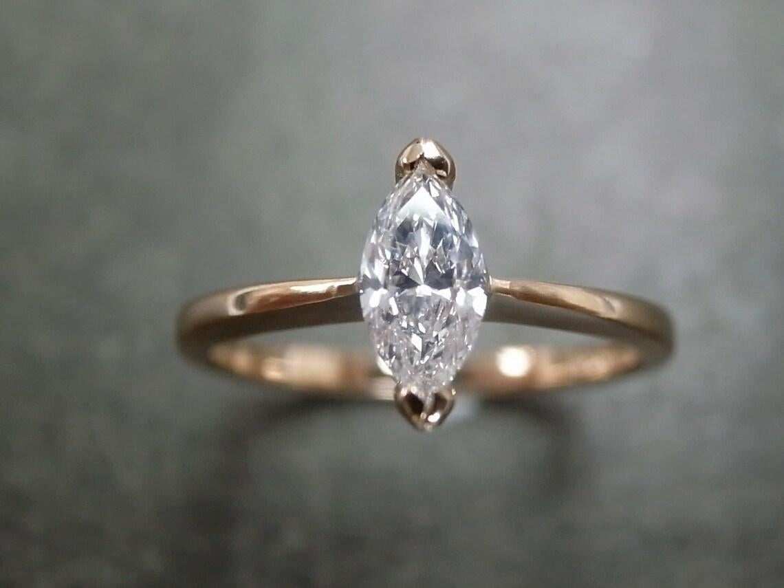 For Sale:  Certified Marquise Shape Diamond Solitaire Engagement Ring in 18K Rose Gold 5