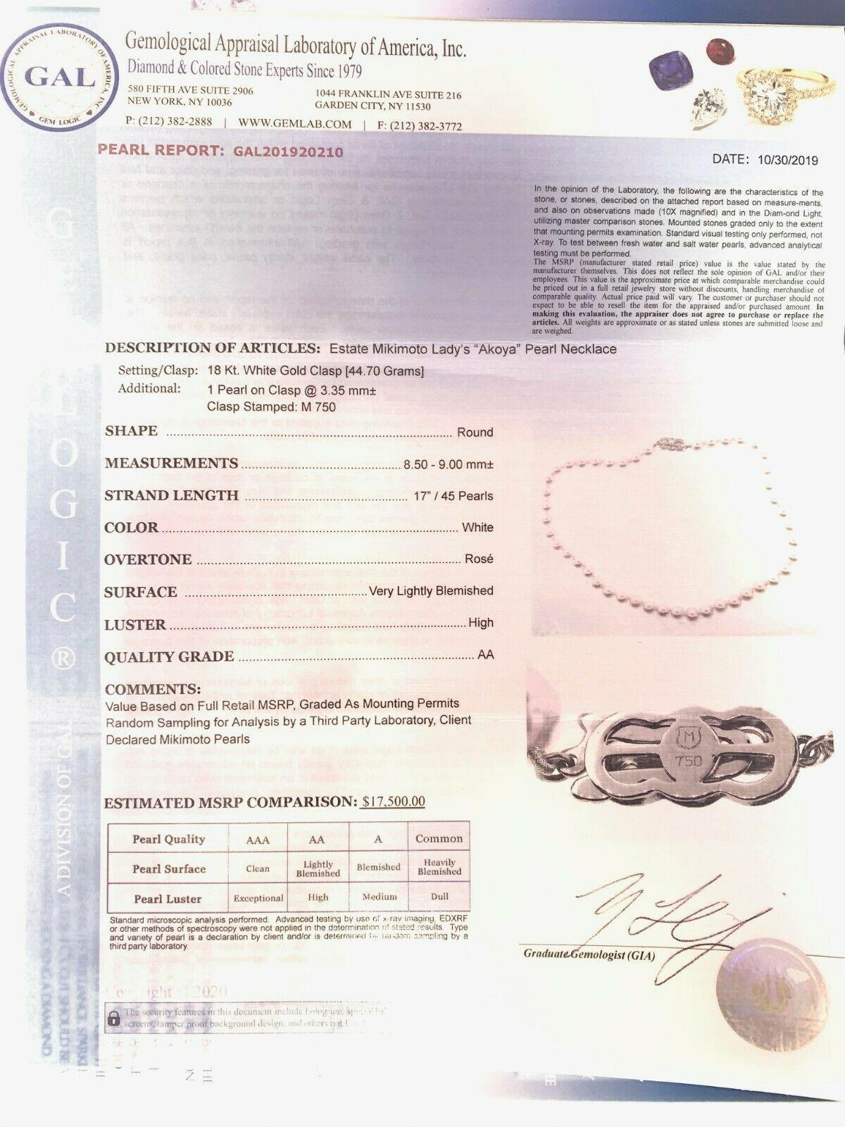 Certified Mikimoto Estate Akoya Pearl Necklace 7