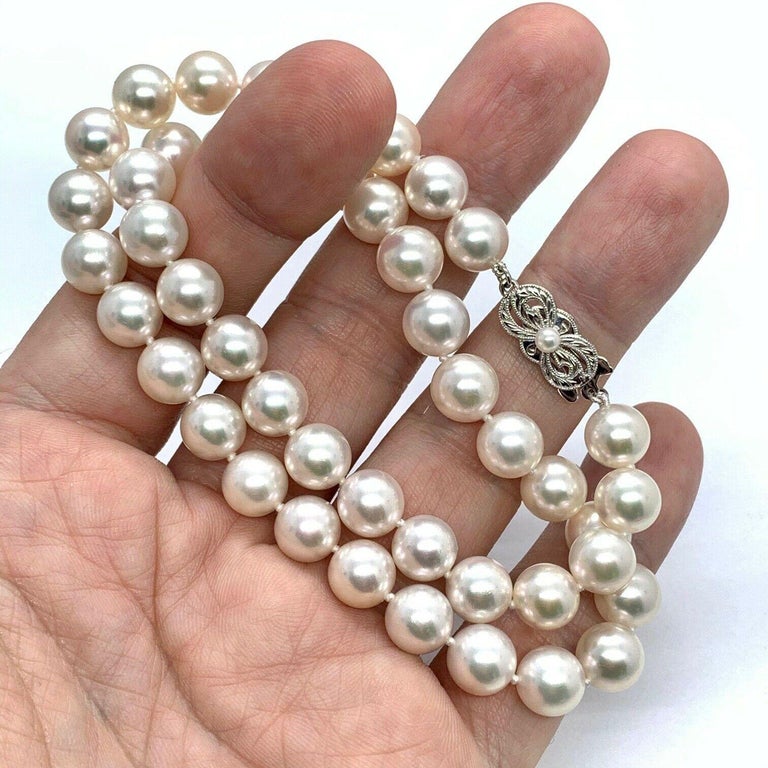 Certified Mikimoto Estate Akoya Pearl Necklace at 1stDibs