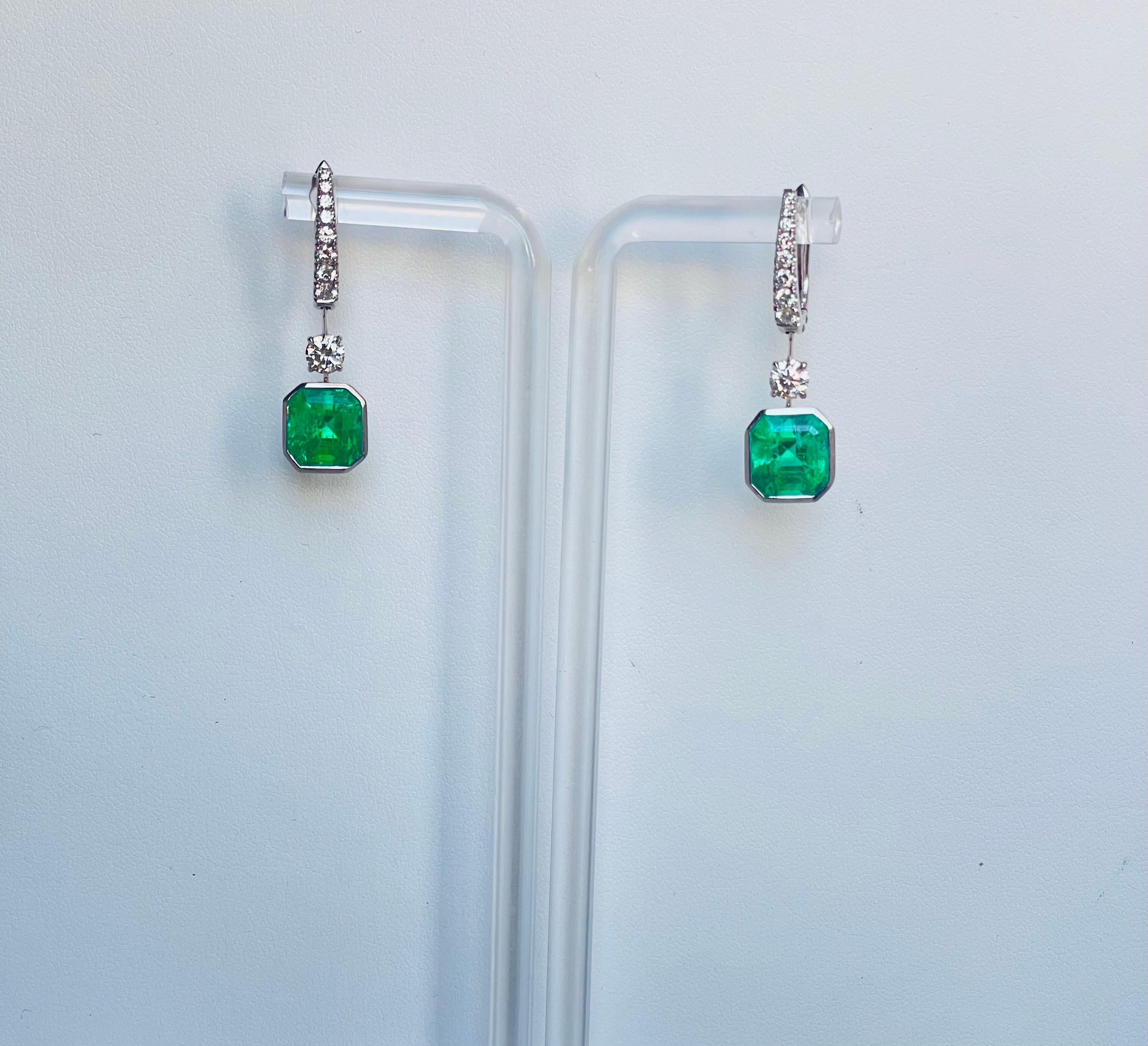 Certified Mindi Mond Colombian Emerald Diamond Platinum Drop Earrings For Sale 1