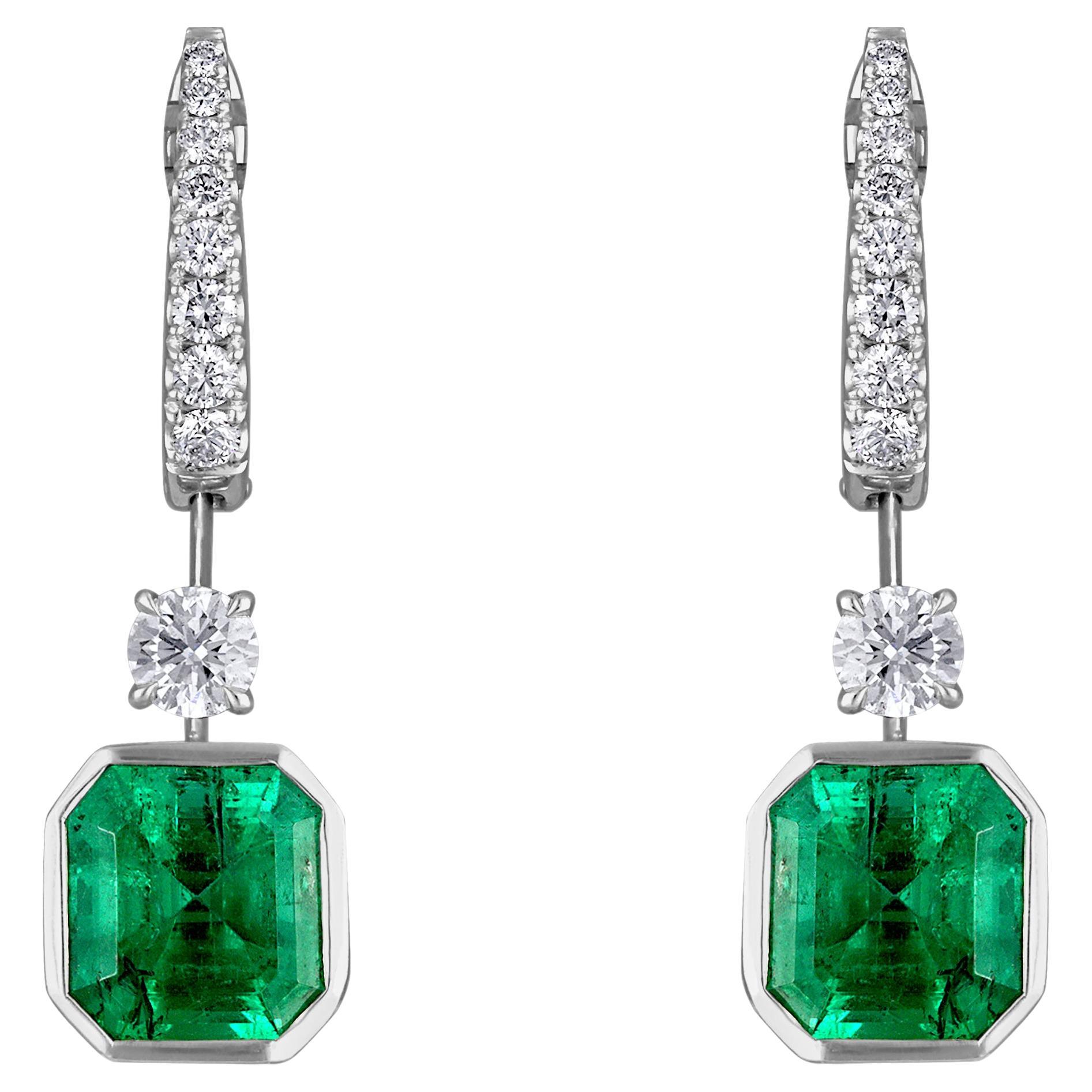Certified Mindi Mond Colombian Emerald Diamond Platinum Drop Earrings For Sale