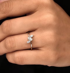 Certified Minimalist Diamond Floral Cluster Promise Ring 18 Karat White Gold