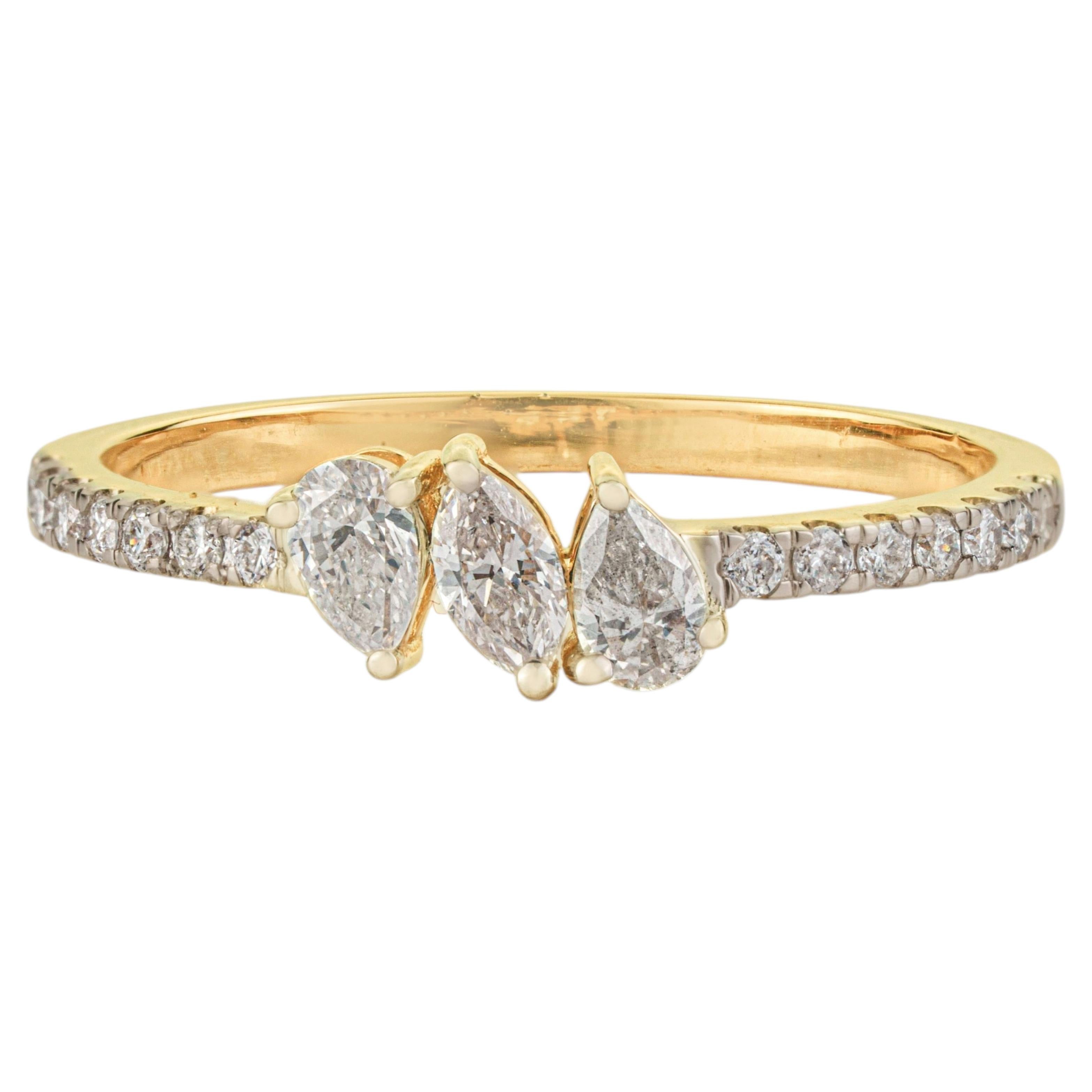 For Sale:  Certified Mixed-Cut Natural Diamond Cluster Engagement Ring in 14K Yellow Gold