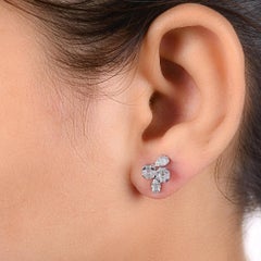 Certified Mixed Cut SI/H Diamond Cluster Stud Earrings 18 Karat White Gold