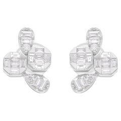 Certified Mixed Cut SI/H Diamond Cluster Stud Earrings 18 Karat White Gold