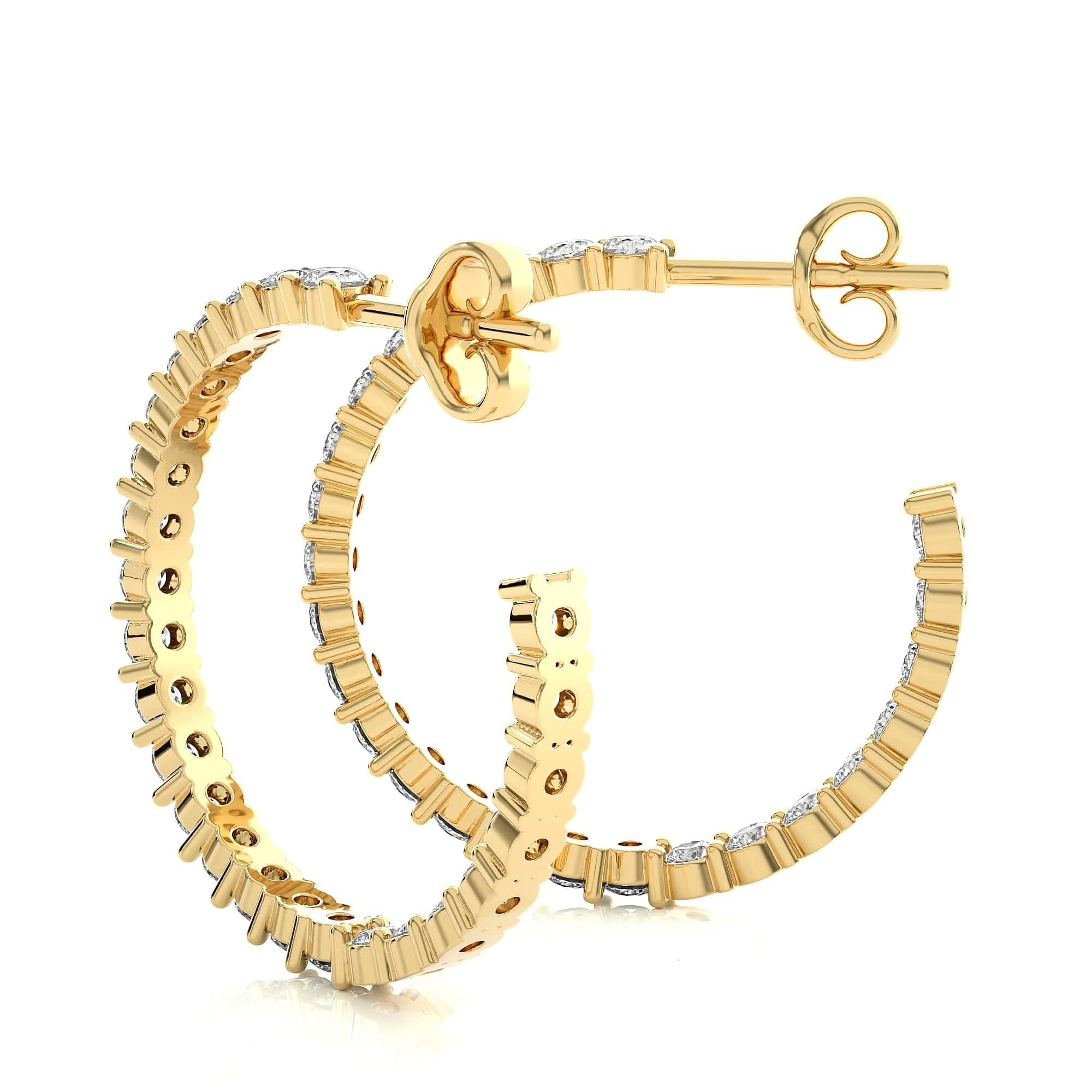 Modern Certified Moissanite C-Hoop Earrings Studded in 18k Solid Yellow Gold for Mom For Sale