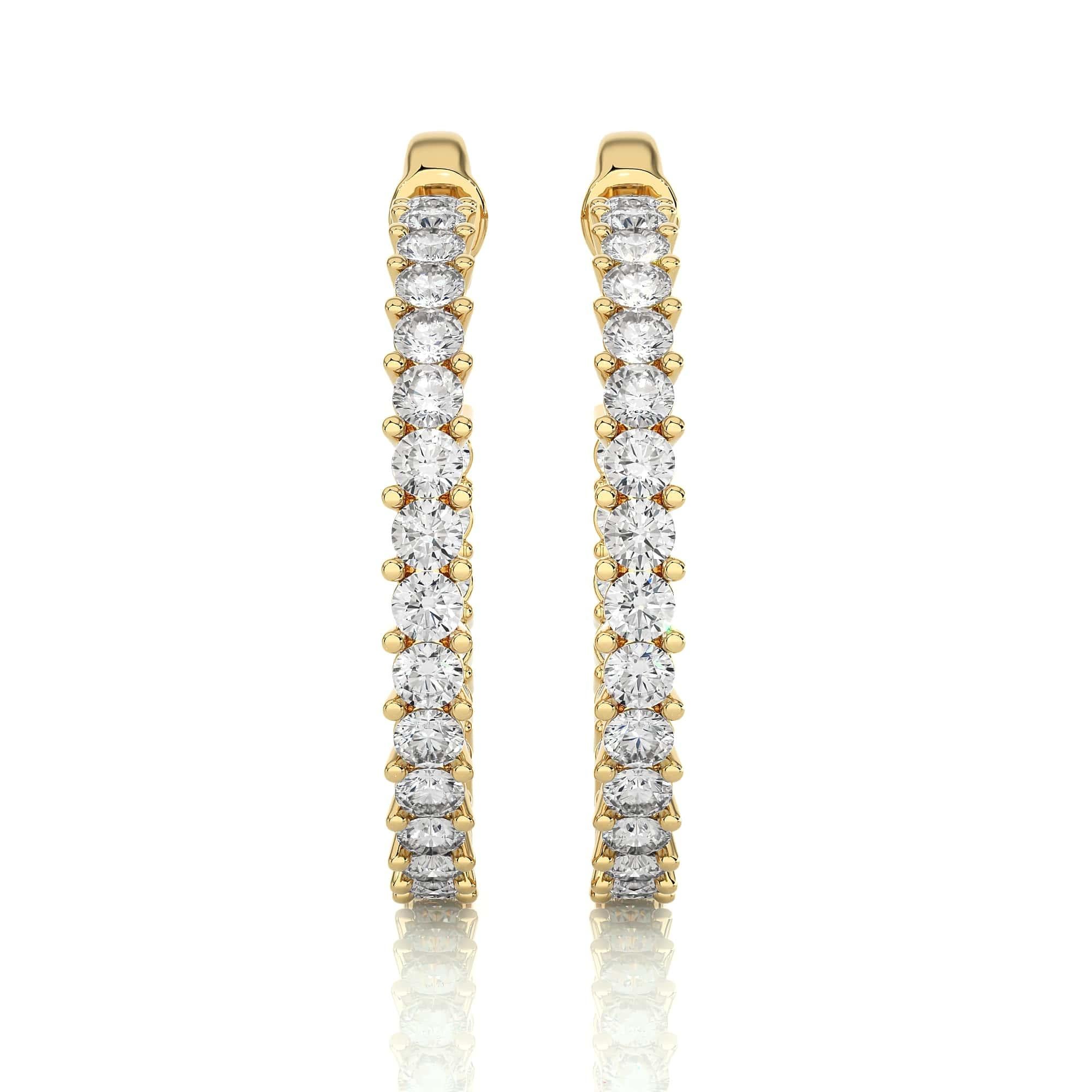 Certified Moissanite C-Hoop Earrings Studded in 18k Solid Yellow Gold for Mom In New Condition For Sale In New York, NY