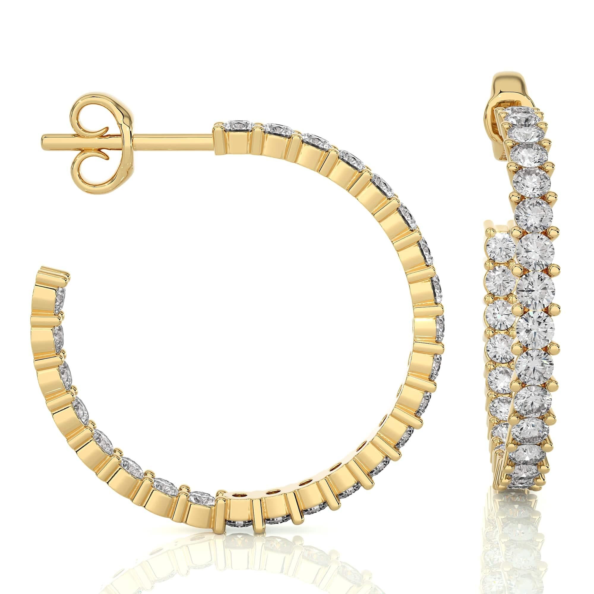 Women's Certified Moissanite C-Hoop Earrings Studded in 18k Solid Yellow Gold for Mom For Sale