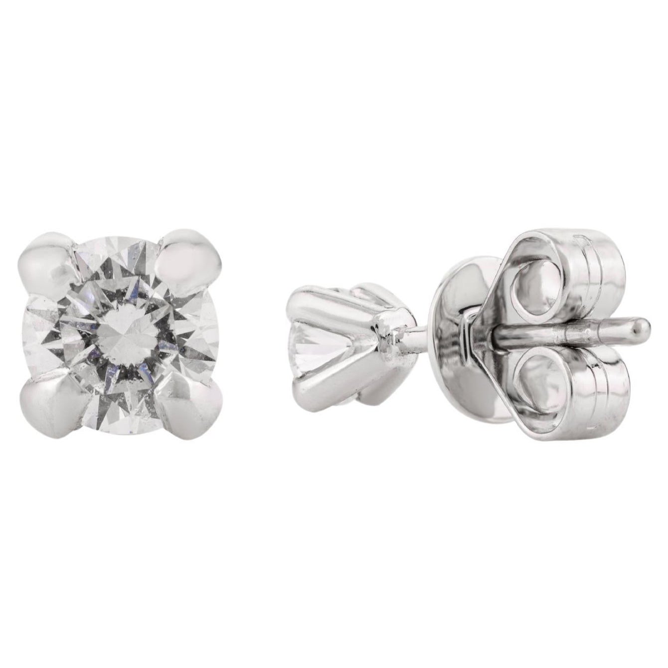 Clous d'oreilles taille ronde en or blanc massif 18 carats certifié Moissanite