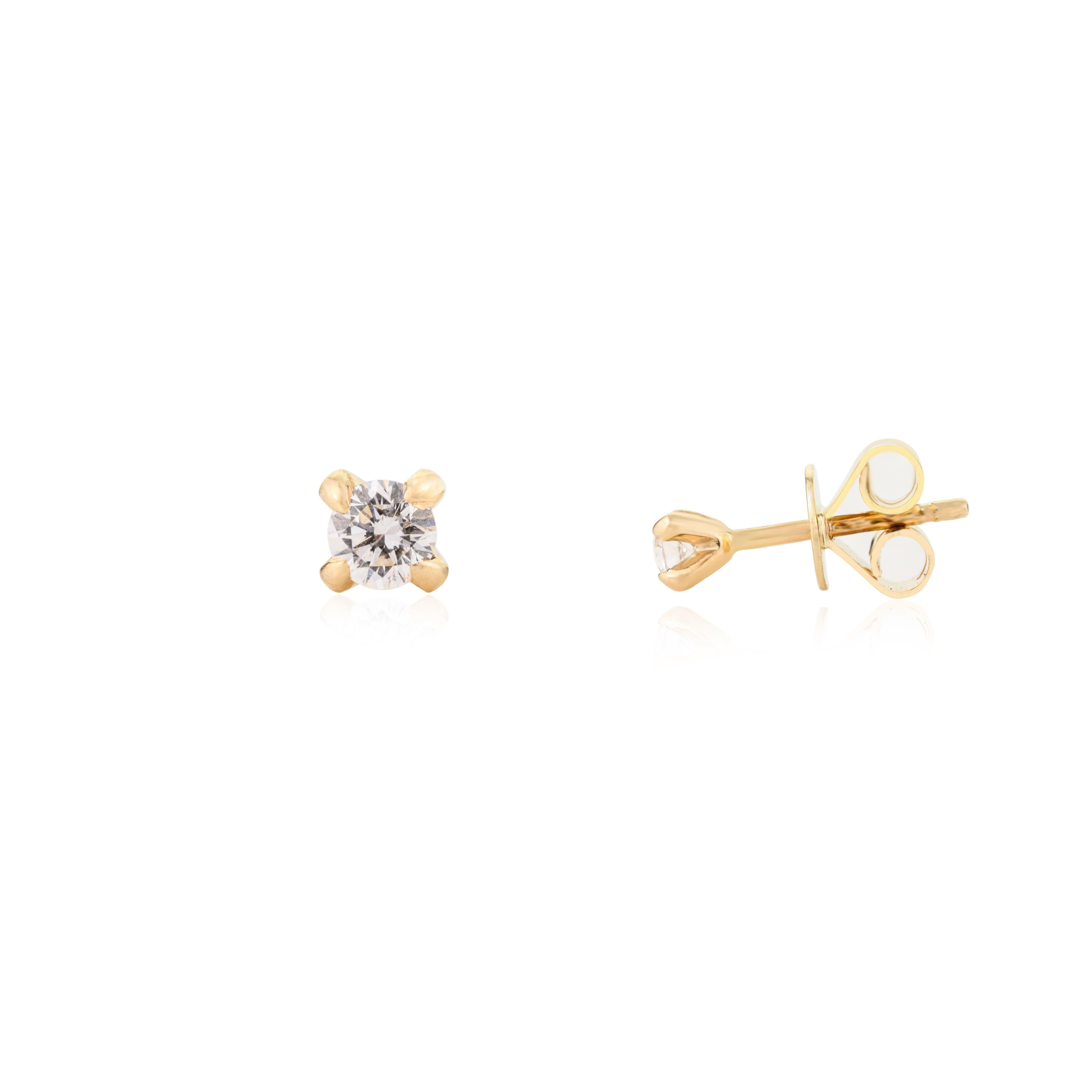 Modernist Certified Moissanite Solitaire Everyday Stud Earrings in 14k Solid Yellow Gold For Sale
