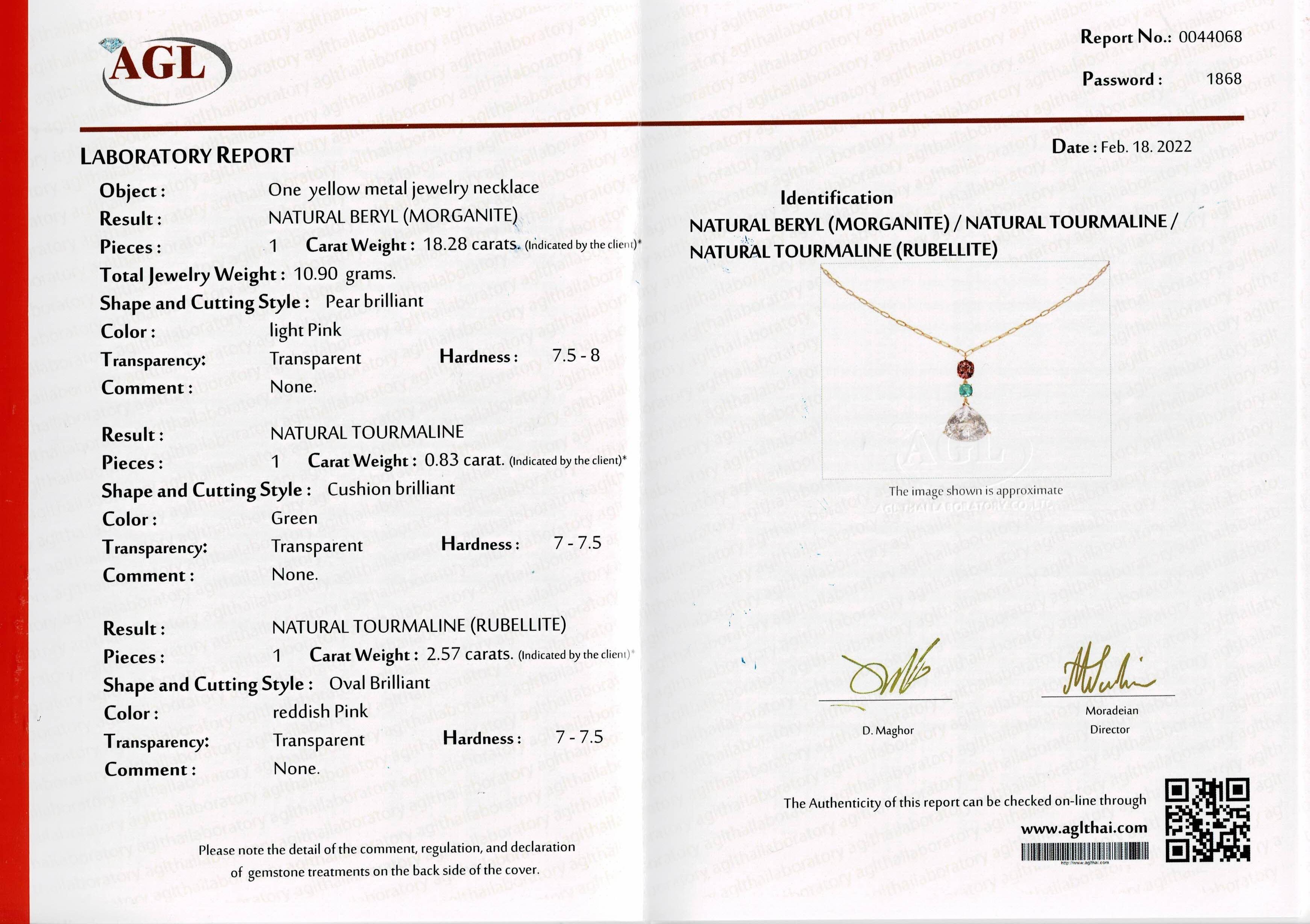Zertifizierter Morganit und Turmalin-Anhänger A Link Halskette im Angebot 1