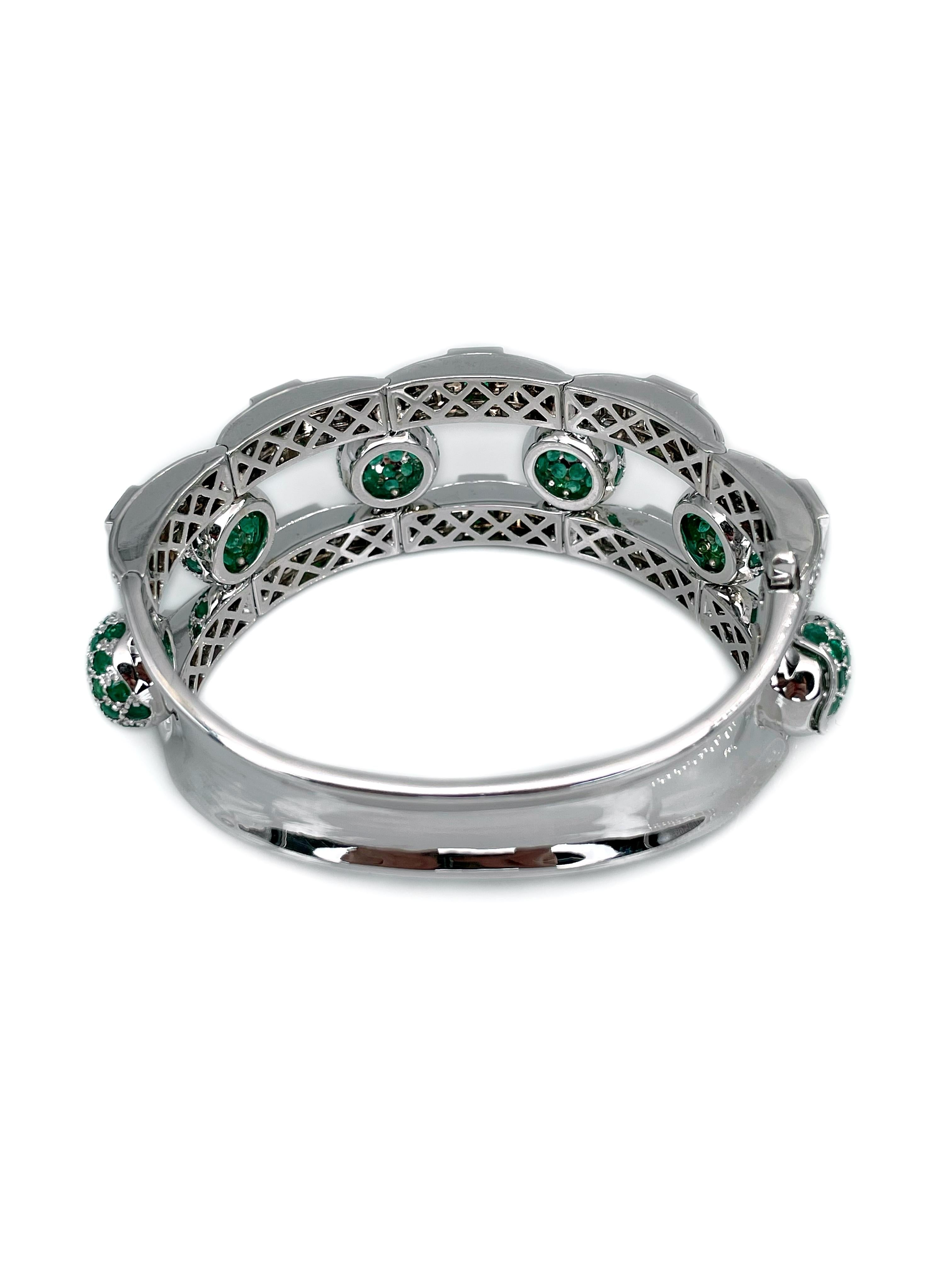 Certified Mouawad 18 Karat Gold 11.20 Carat Emerald 6.37 Carat Diamond Bracelet In Good Condition For Sale In Vilnius, Vilniaus apskr.