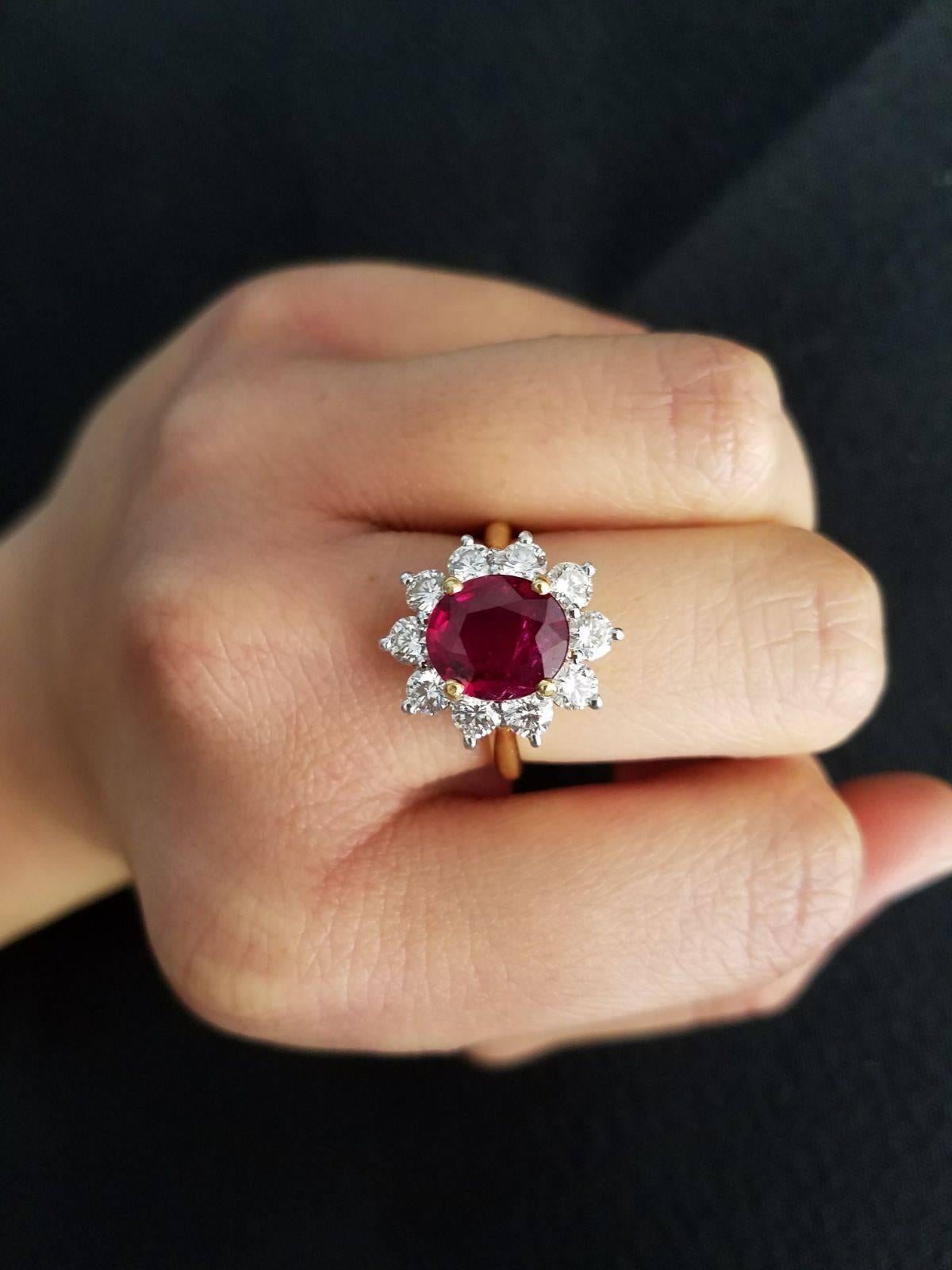 Certified 3 carat Mozambique Ruby and Diamond Cocktail Ring 1