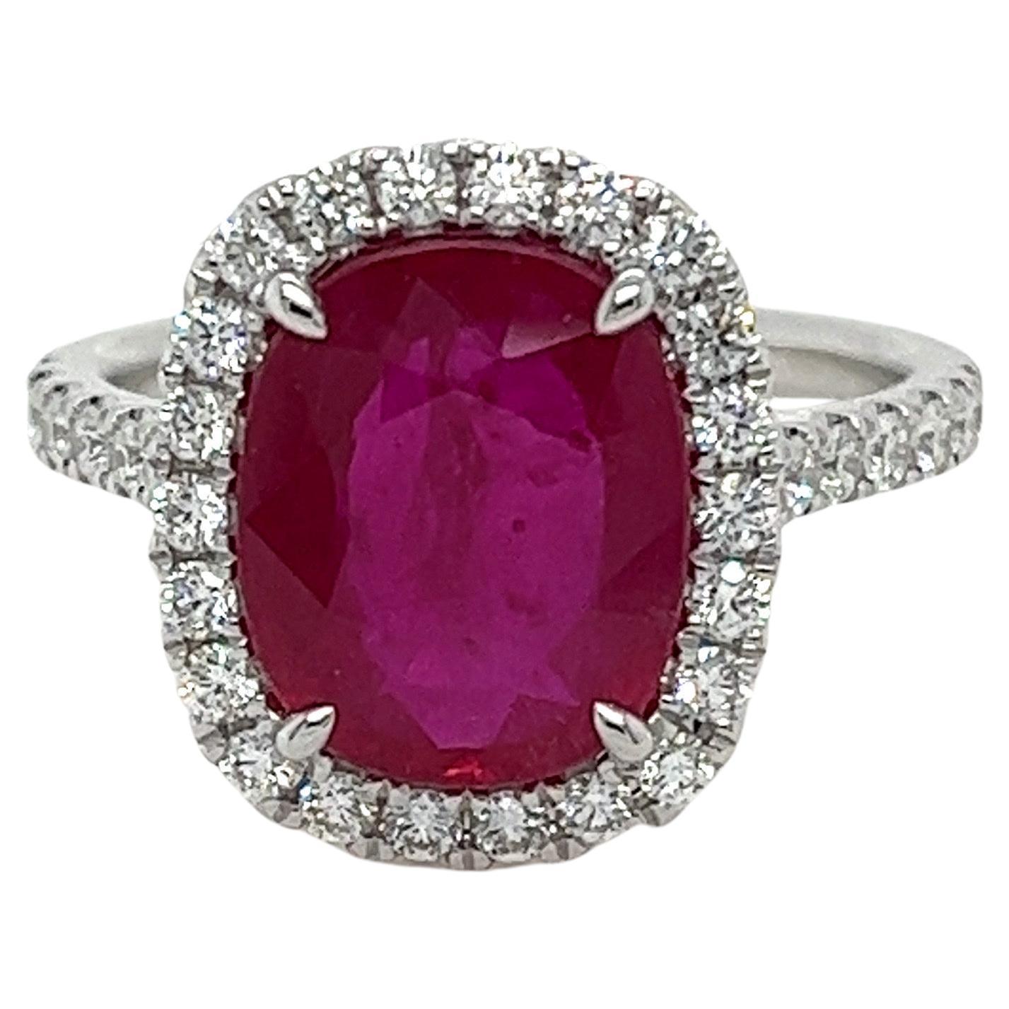 Certified Mozambique Ruby & Diamond Halo Ring in 18 Karat White Gold