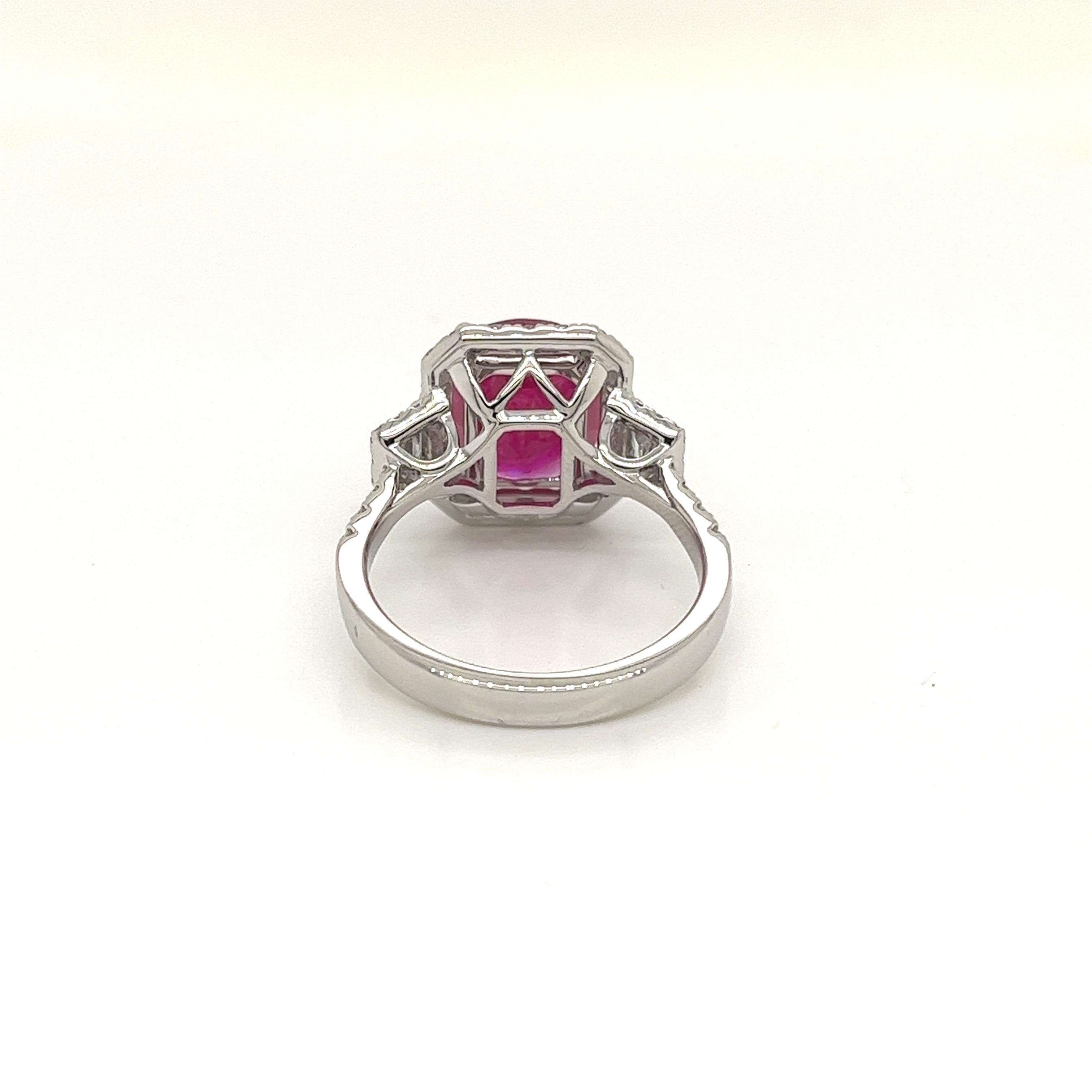 Oval Cut Certified Mozambique Ruby & Diamond Ring in 18 Karat White Gold For Sale