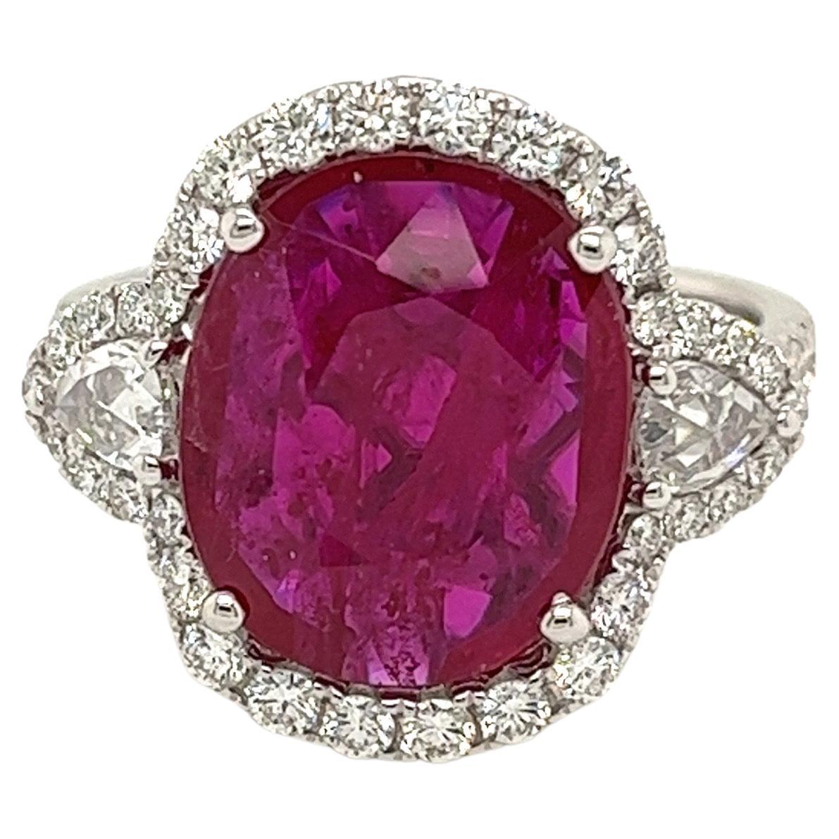 Certified Mozambique Ruby & Diamond Ring in 18 Karat White Gold For Sale