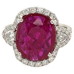Certified Mozambique Ruby & Diamond Ring in 18 Karat White Gold