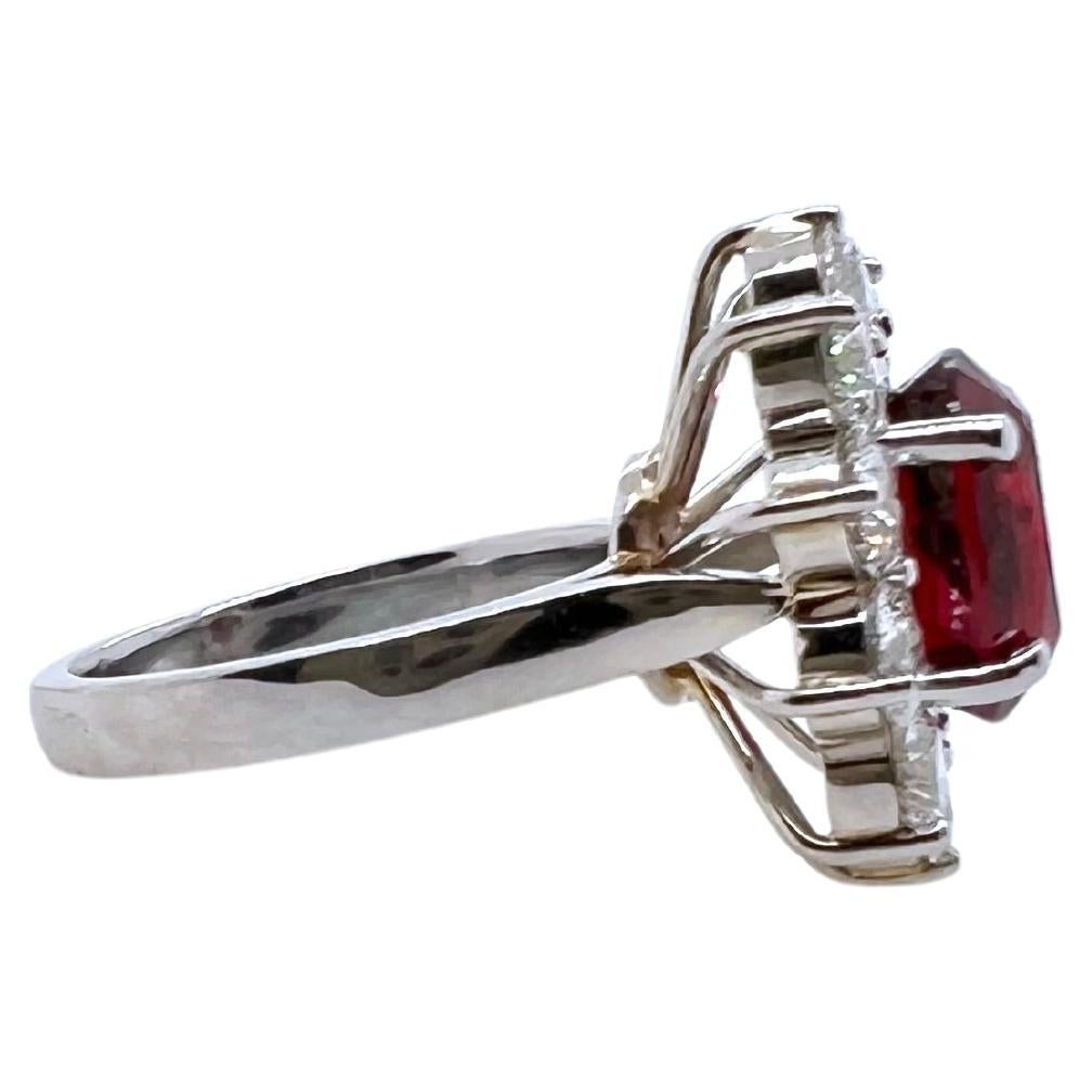 Oval Cut Certified Mozambique Ruby with GIA Certified Diamond Platinum Ring For Sale