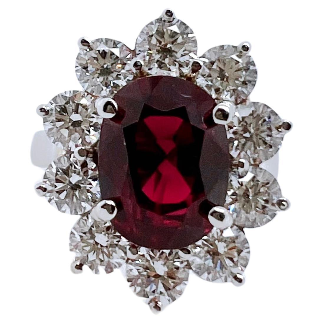 Certified Mozambique Ruby with GIA Certified Diamond Platinum Ring For Sale