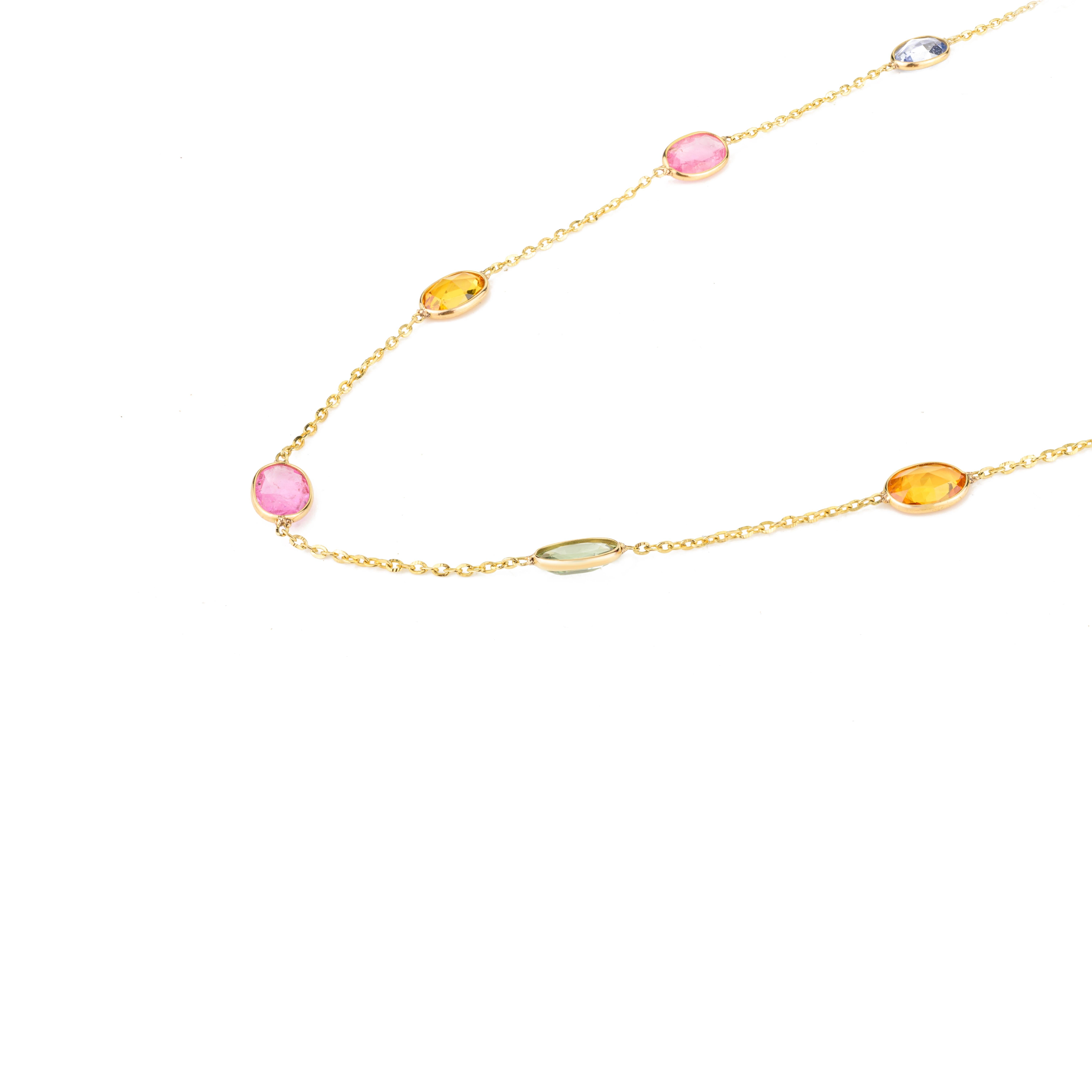 Zertifizierte Halskette mit mehreren Saphiren Station Kette für Damen aus 18 Karat Gelbgold (Moderne) im Angebot
