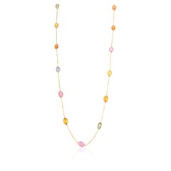 Certified Multi Sapphire Station Chain Necklace for Women in 18k Yellow Gold