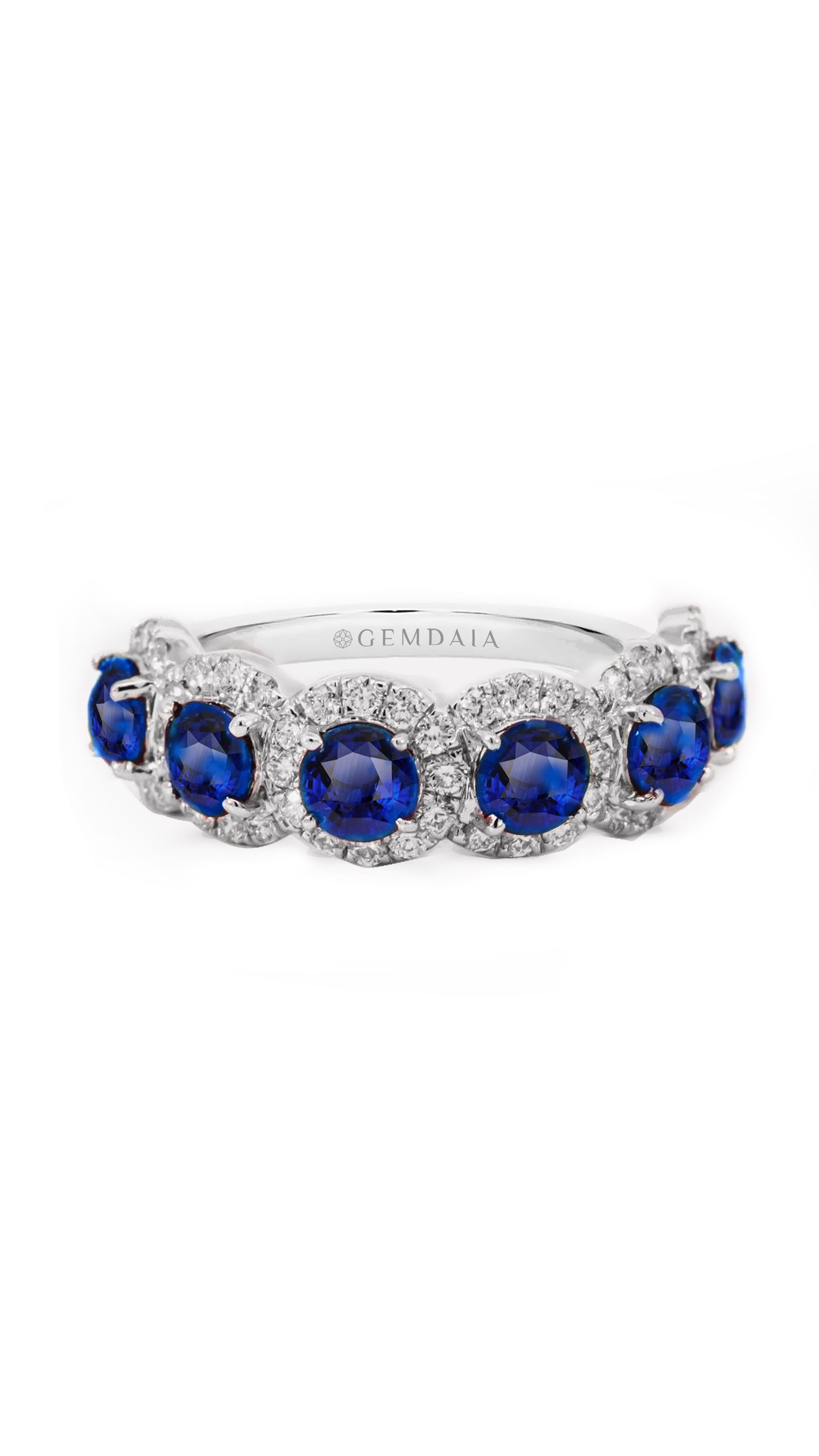 Featuring six royal blue sapphires encircled by shimmering diamonds, this exquisite piece exudes elegance and sophistication. Symbolizing wisdom and nobility, the sapphires add a touch of majestic beauty to the design. Whether for special occasions
