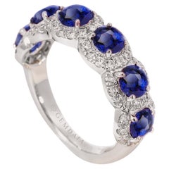 Certified Multi Stone Natural Blue Sapphire & Diamond Ring 