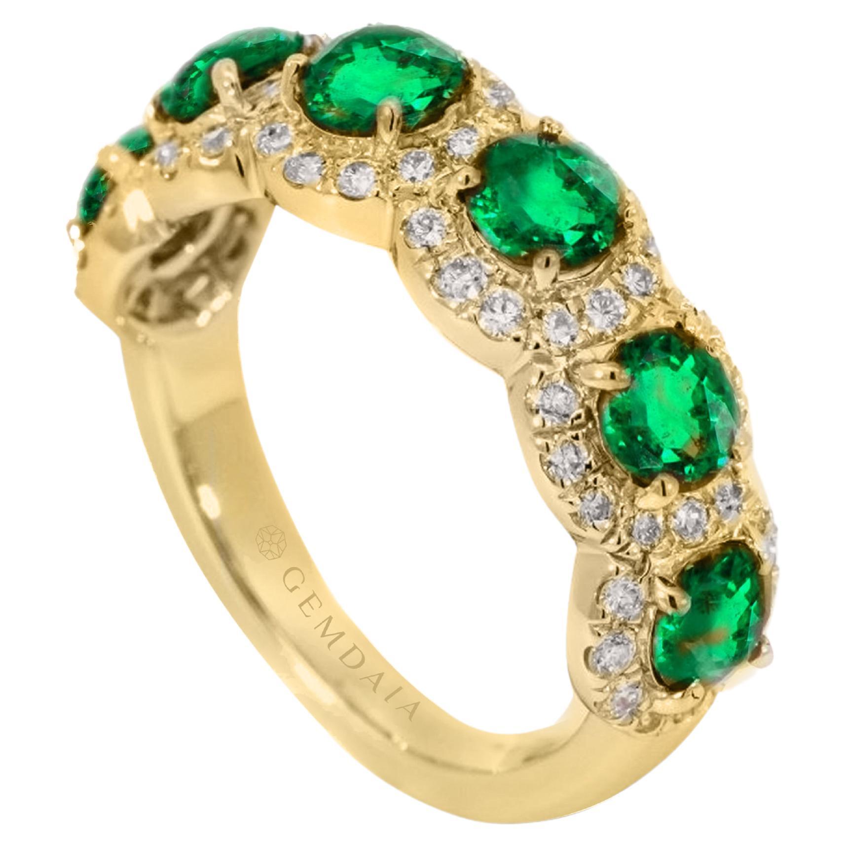 Certified Multi Stone Natural Emerald & Diamond Ring For Sale