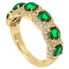 Certified Multi Stone Natural Emerald & Diamond Ring