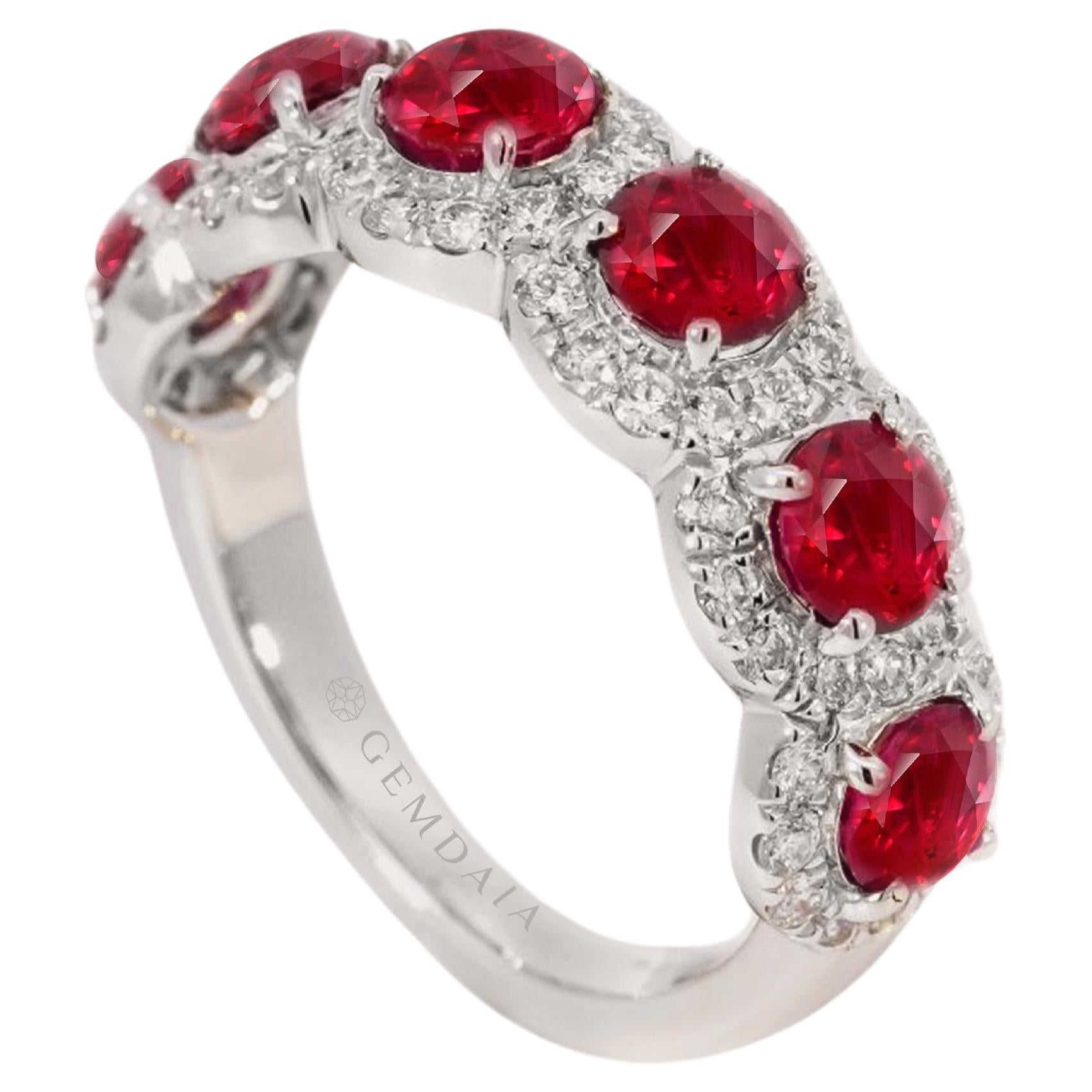 Certified Multi Stone Natural Ruby & Diamond Ring - Pigeon's Blood Red  Rubies For Sale