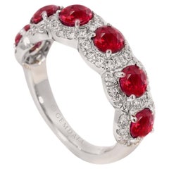 Certified Multi Stone Natural Ruby & Diamond Ring - Pigeon's Blood Red  Rubies