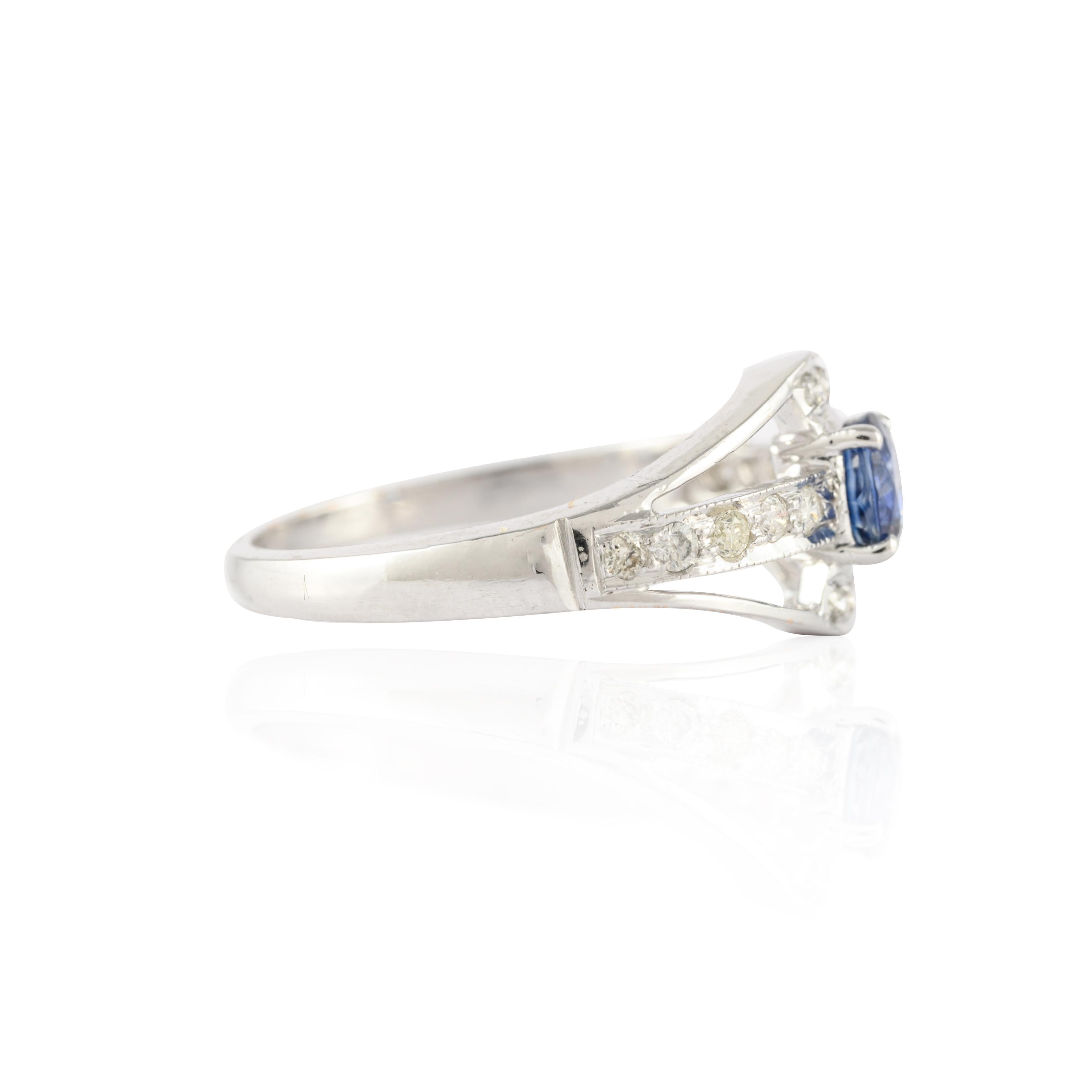 For Sale:  Elegant Diamond and Blue Sapphire Ring in 14k Solid White Gold  5