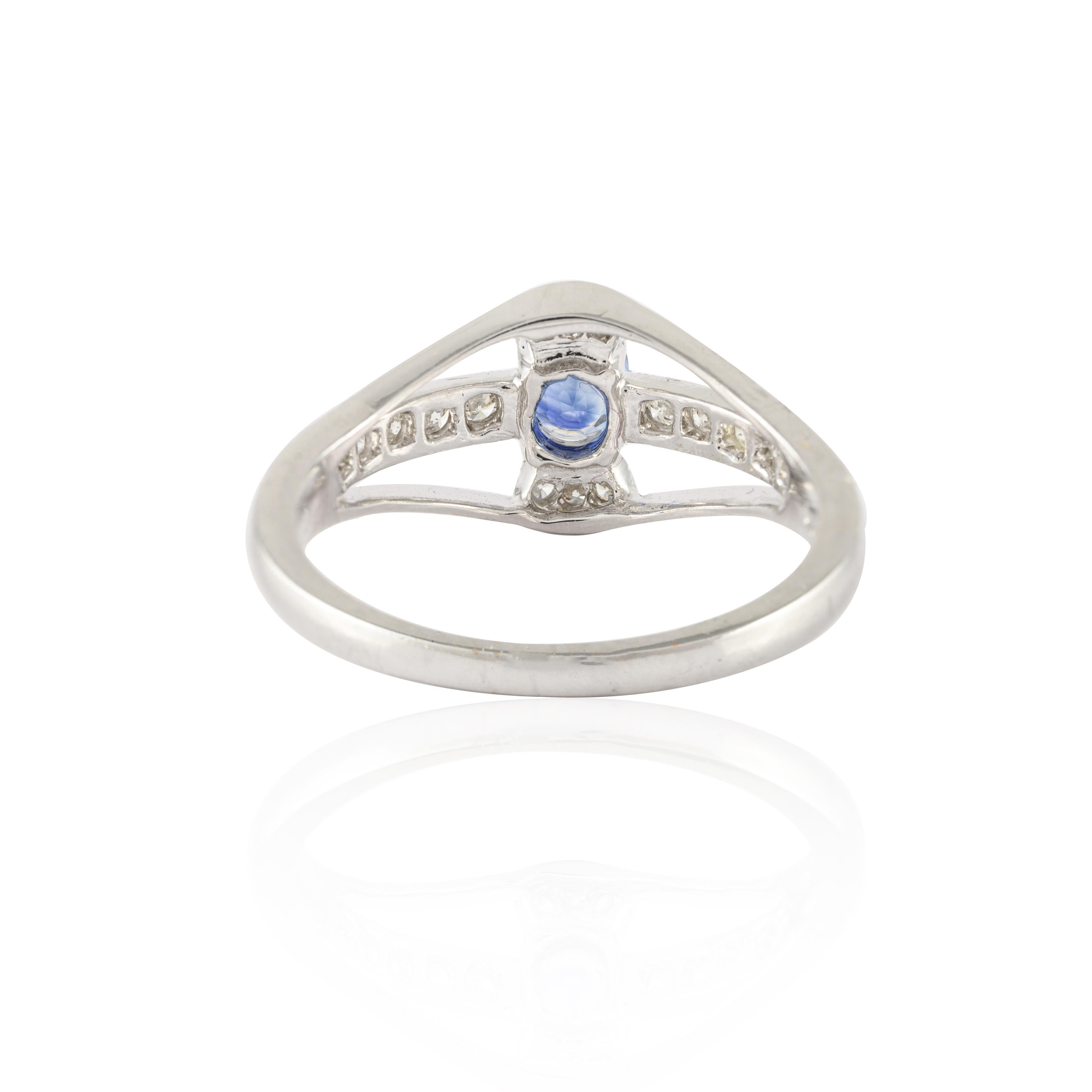 For Sale:  Elegant Diamond and Blue Sapphire Ring in 14k Solid White Gold  7