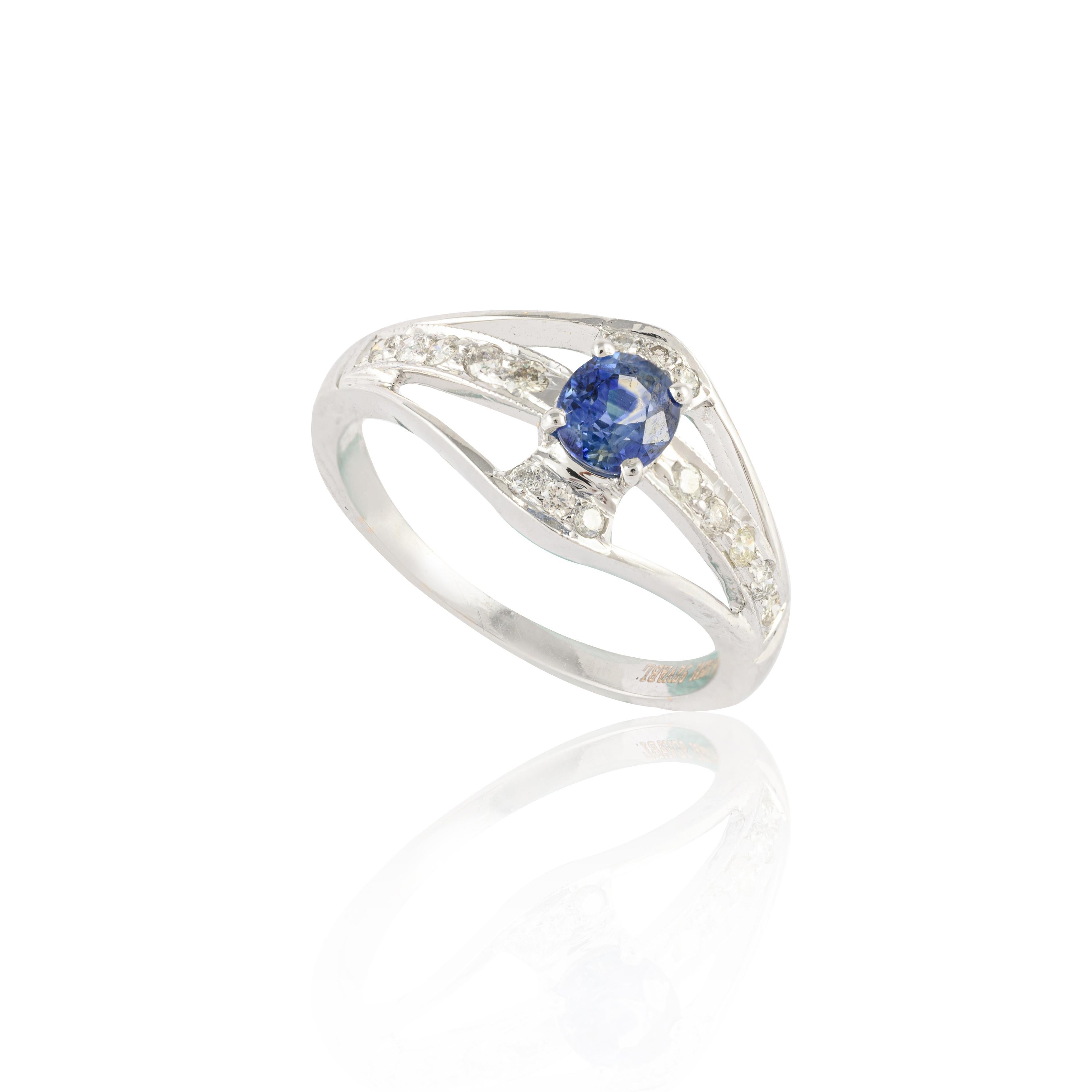 For Sale:  Elegant Diamond and Blue Sapphire Ring in 14k Solid White Gold  9